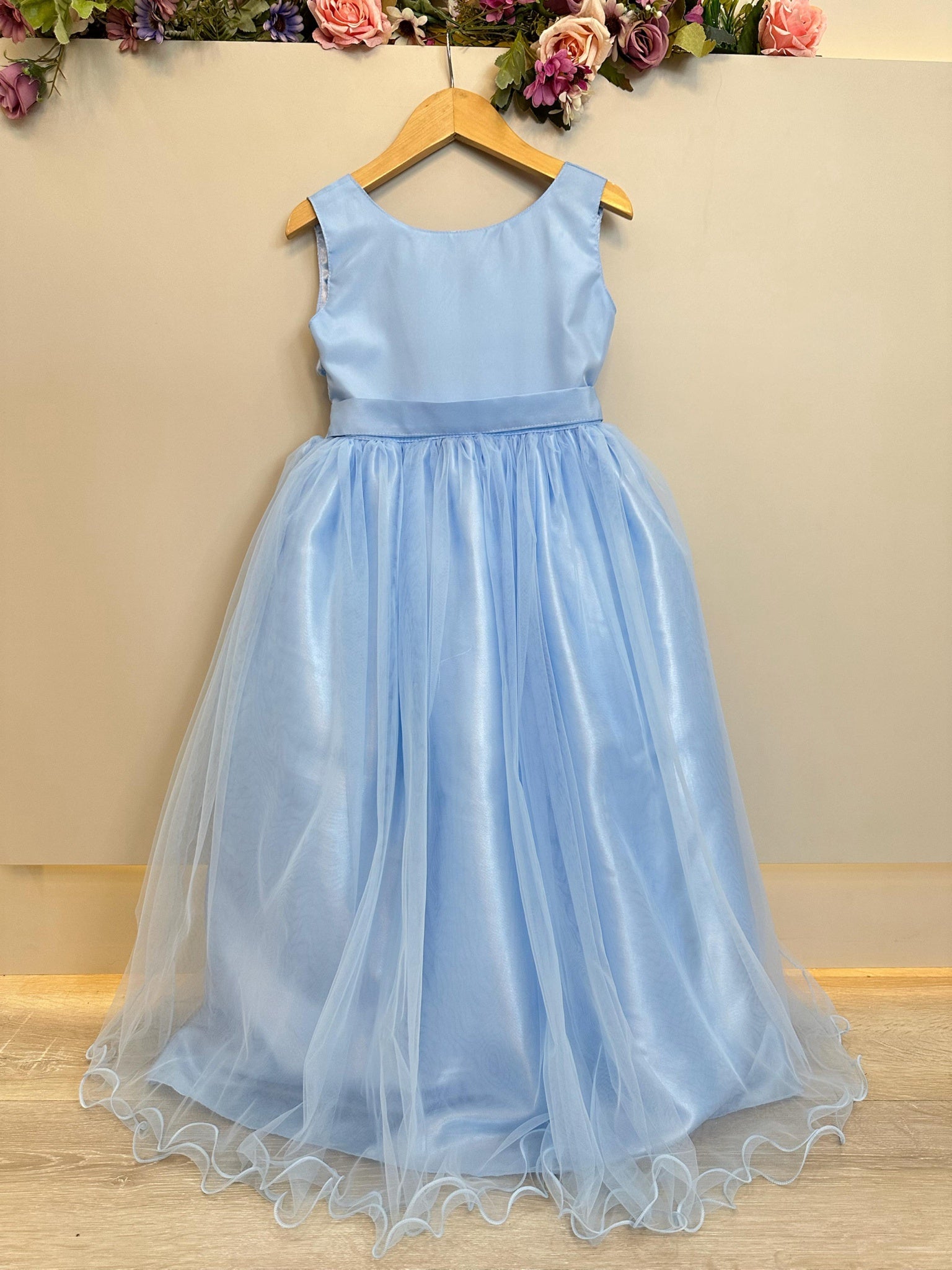 Vestido Infantil Longo Azul Bebê Claro Daminhas Festas Luxo