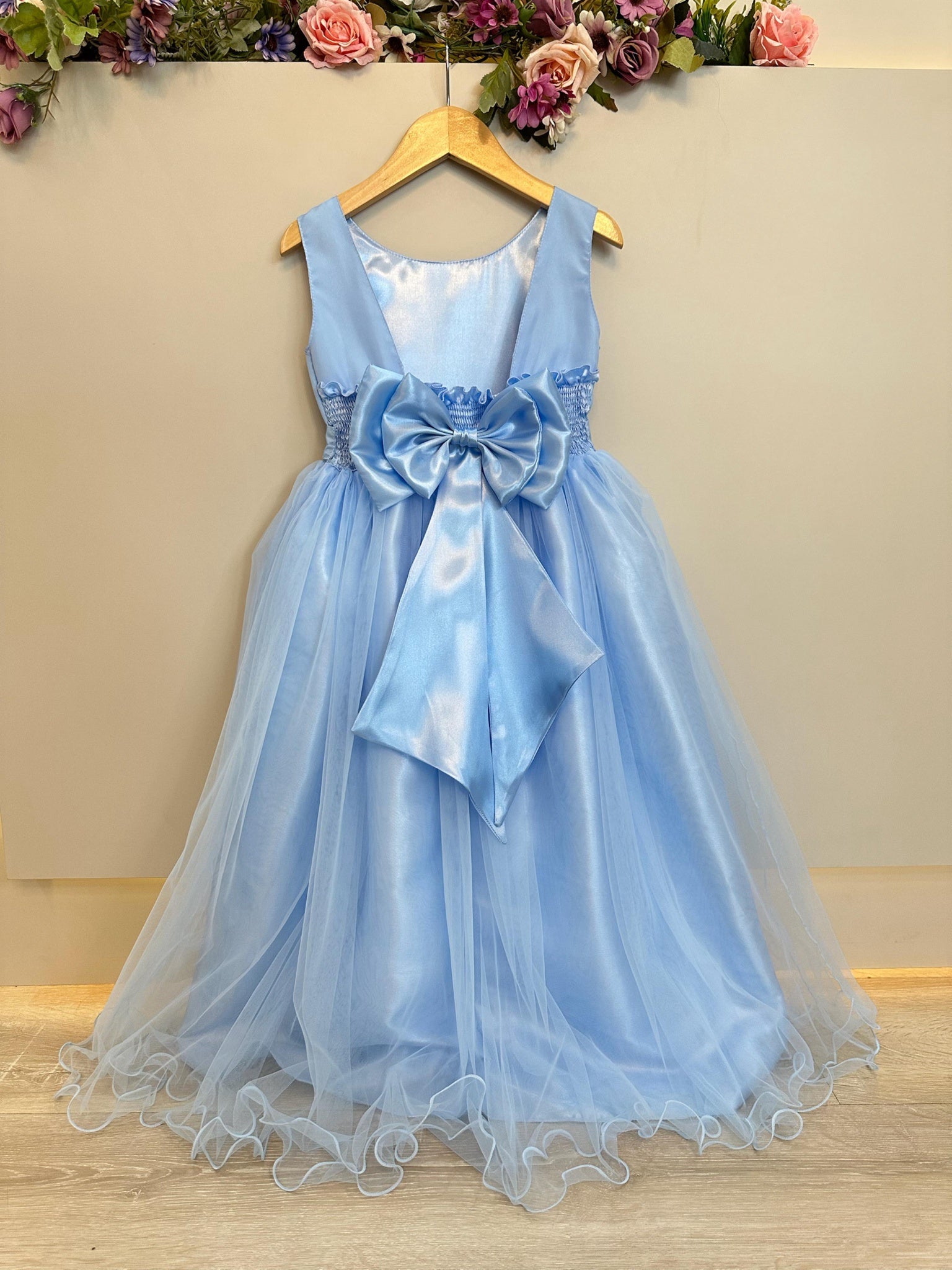 Vestido Infantil Longo Azul Bebê Claro Daminhas Festas Luxo