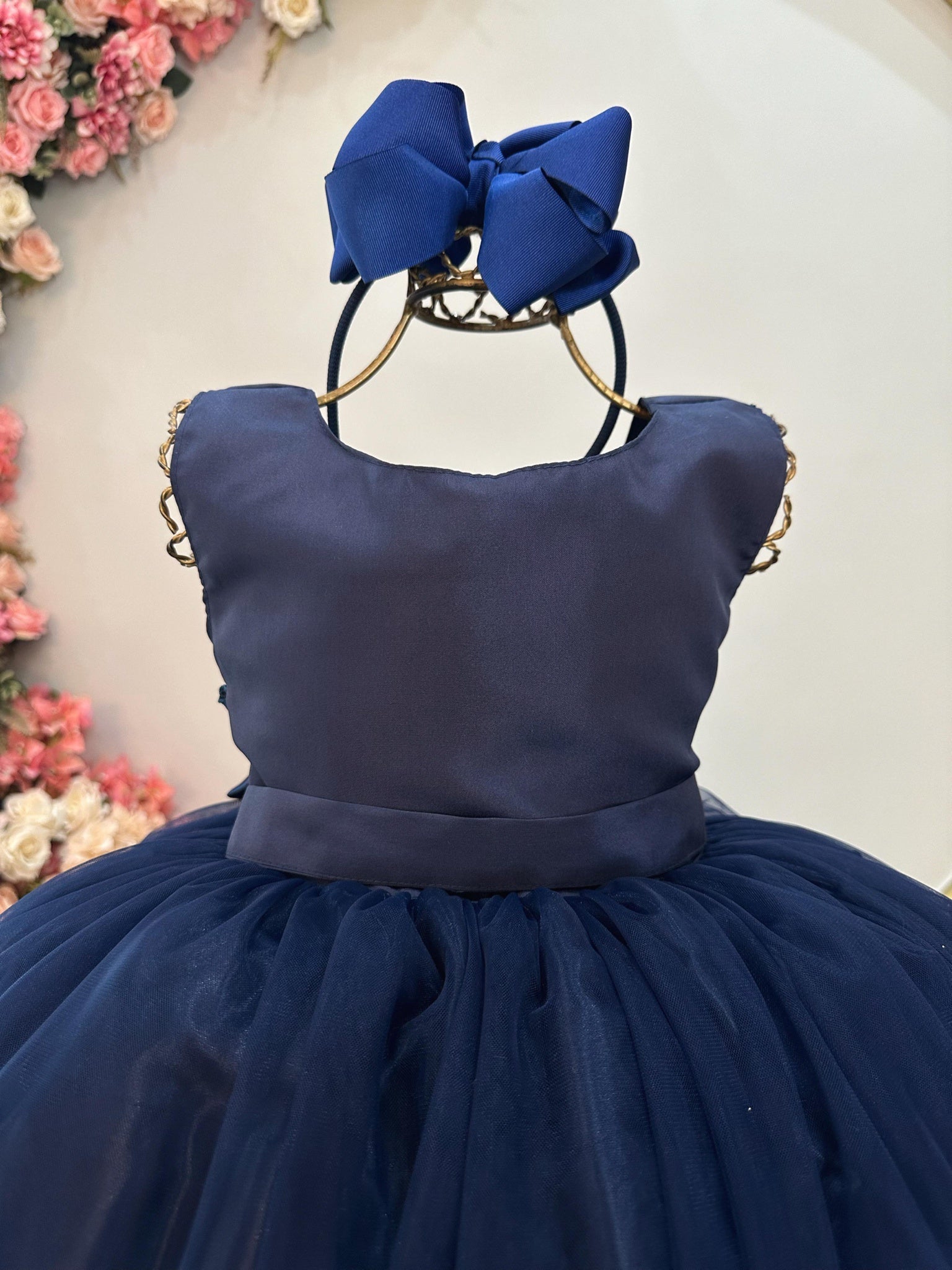 Vestido Infantil Longo Azul Marinho Daminhas Festas Luxo