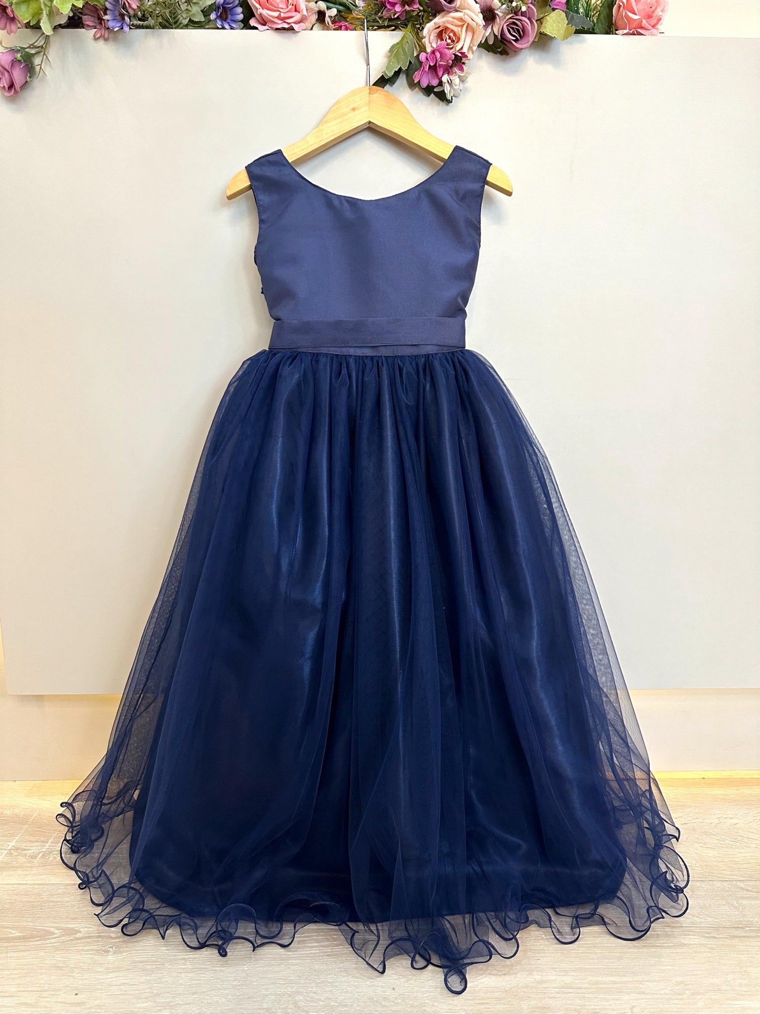 Vestido Infantil Longo Azul Marinho Daminhas Festas Luxo