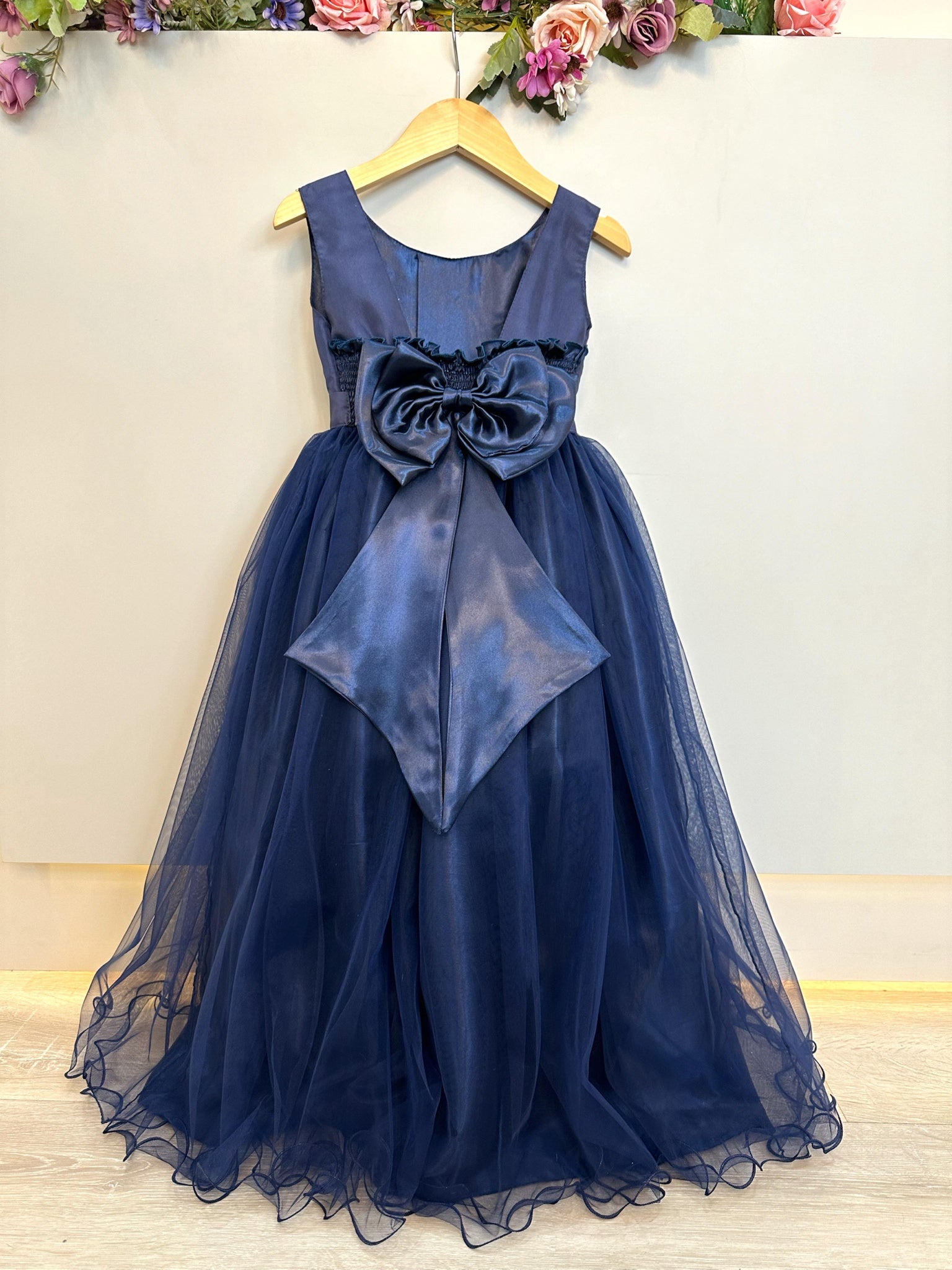 Vestido Infantil Longo Azul Marinho Daminhas Festas Luxo