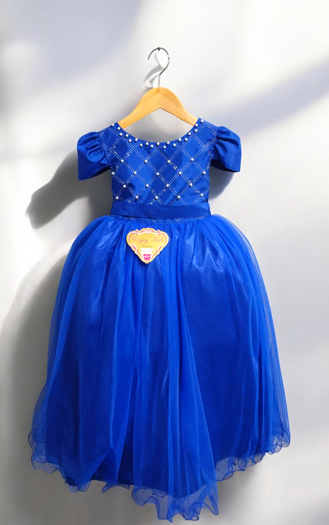 Vestido Infantil Longo Azul Royal C/ Strass e Pérolas Damas