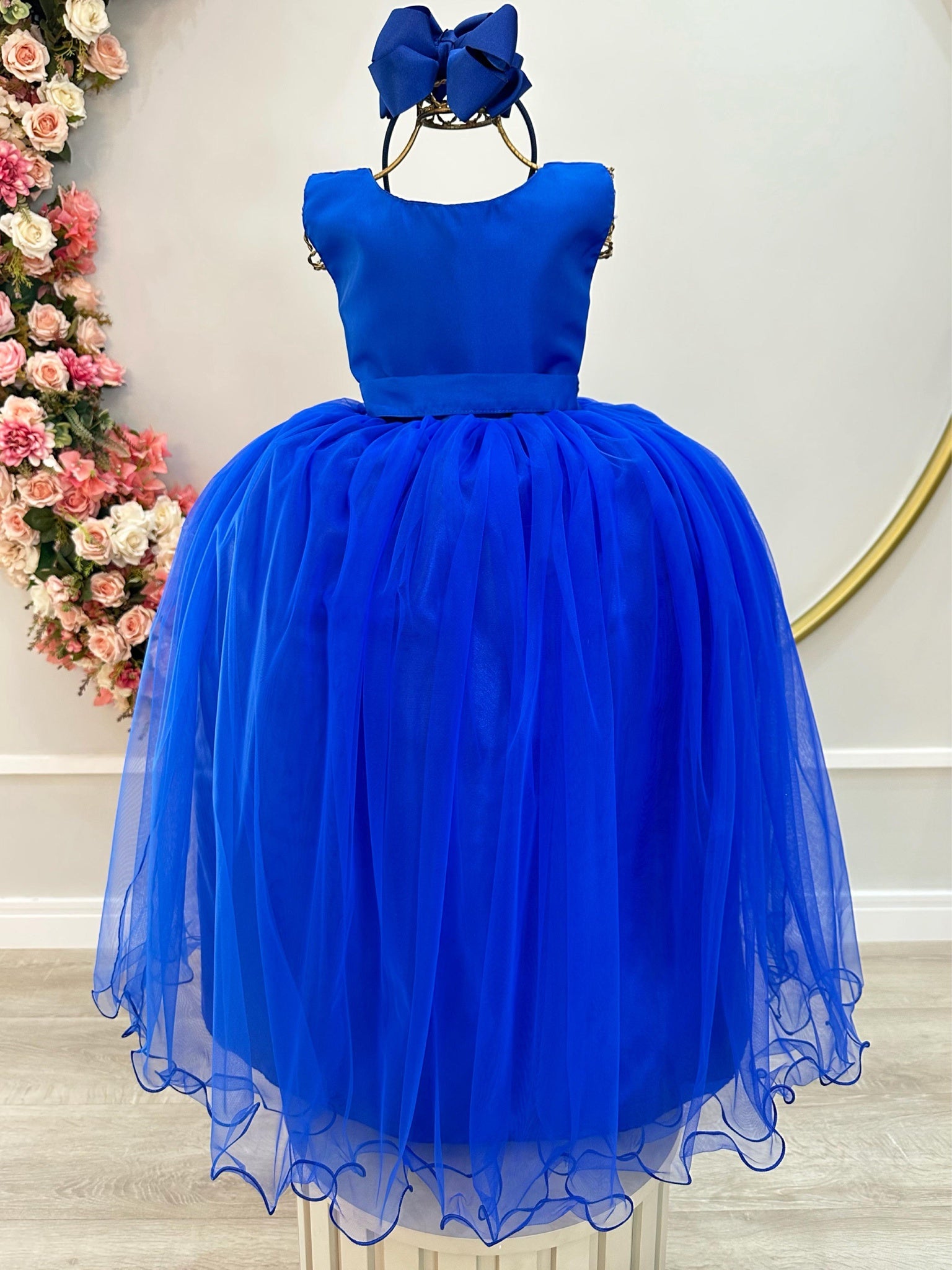 Vestido Infantil Longo Azul Royal Daminhas Festas Luxo