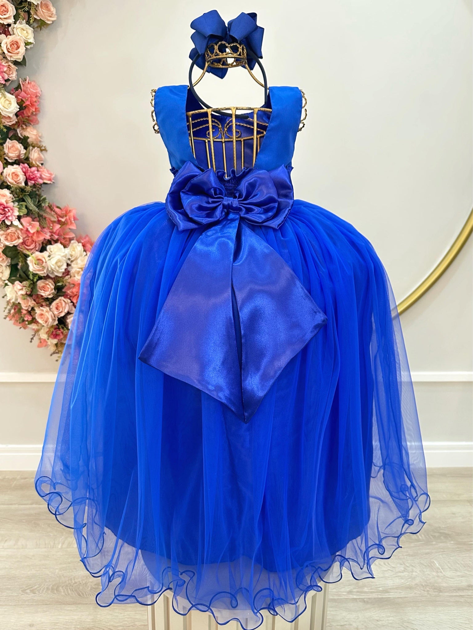 Vestido Infantil Longo Azul Royal Daminhas Festas Luxo