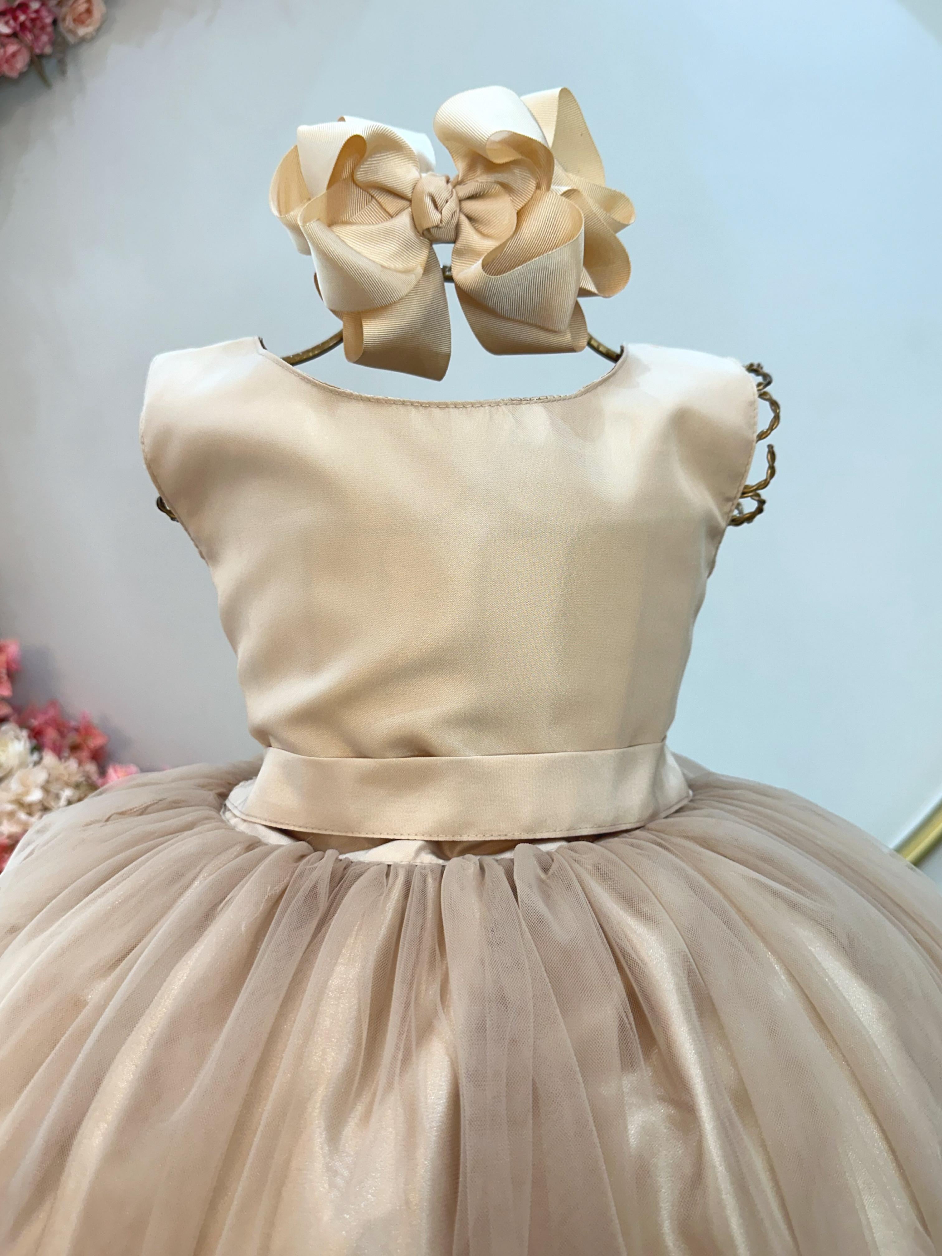 Vestido Infantil Longo Dourado Daminhas Casamentos Luxo