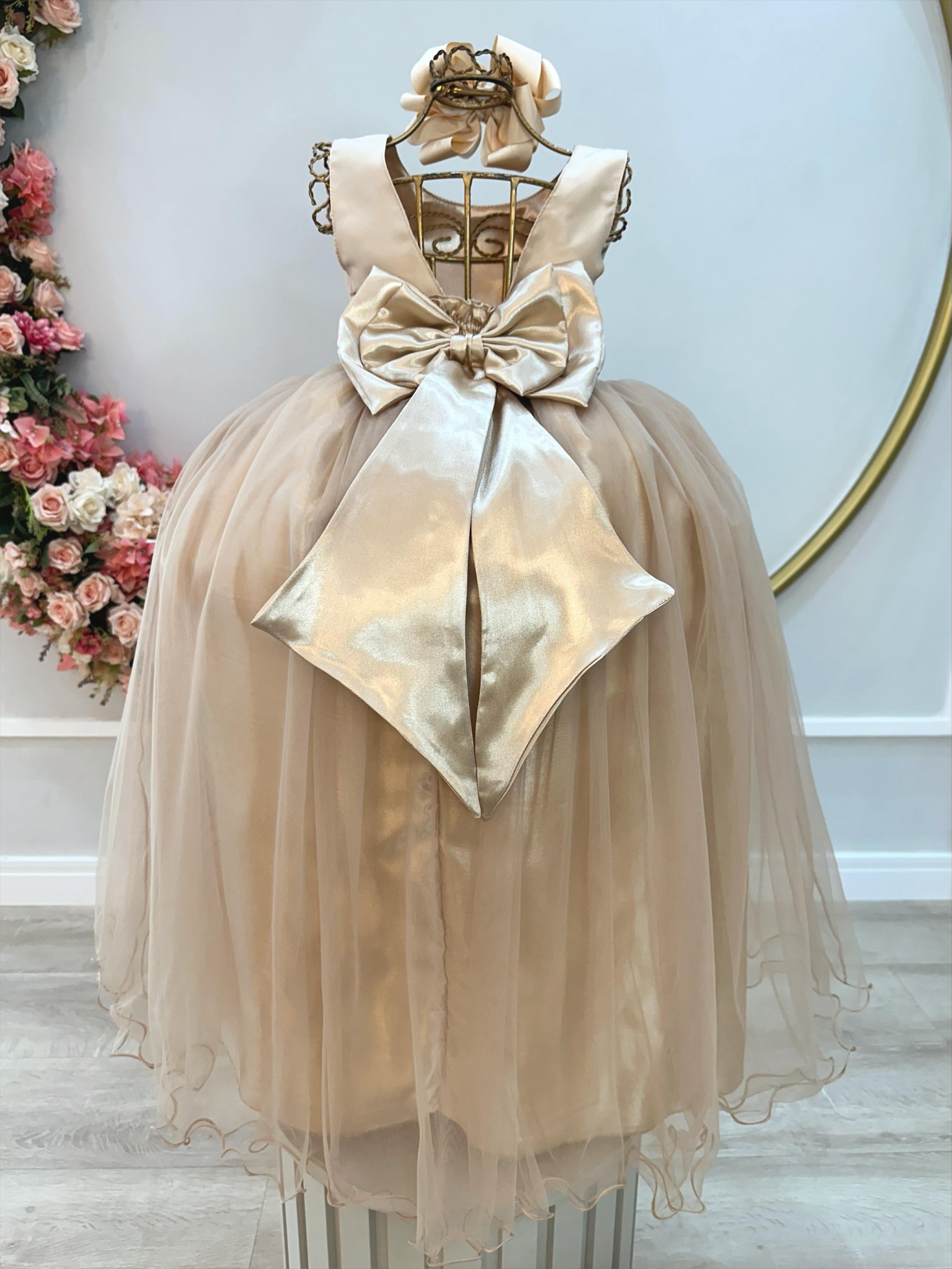 Vestido Infantil Longo Dourado Daminhas Casamentos Luxo