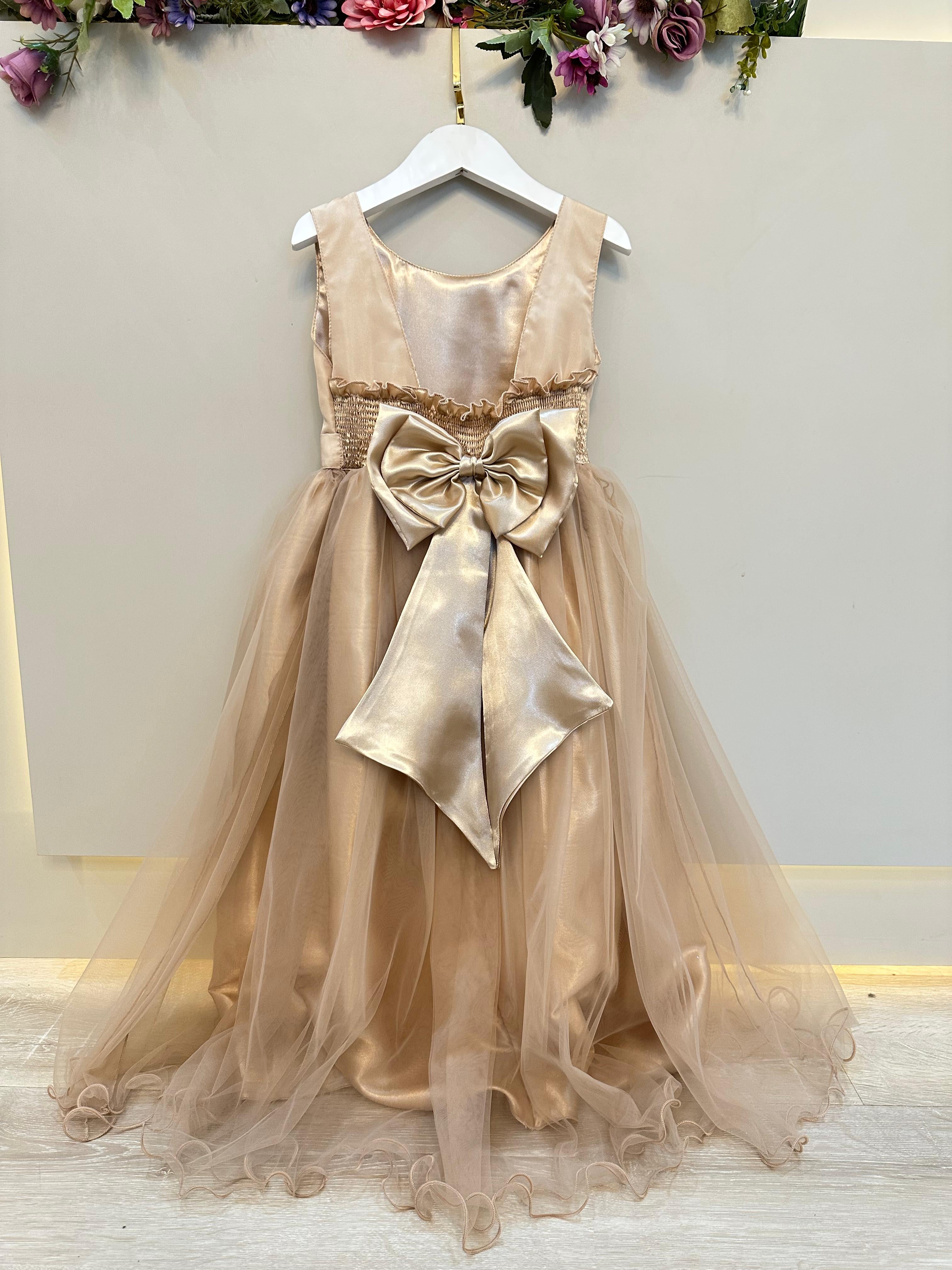 Vestido Infantil Longo Dourado Daminhas Casamentos Luxo