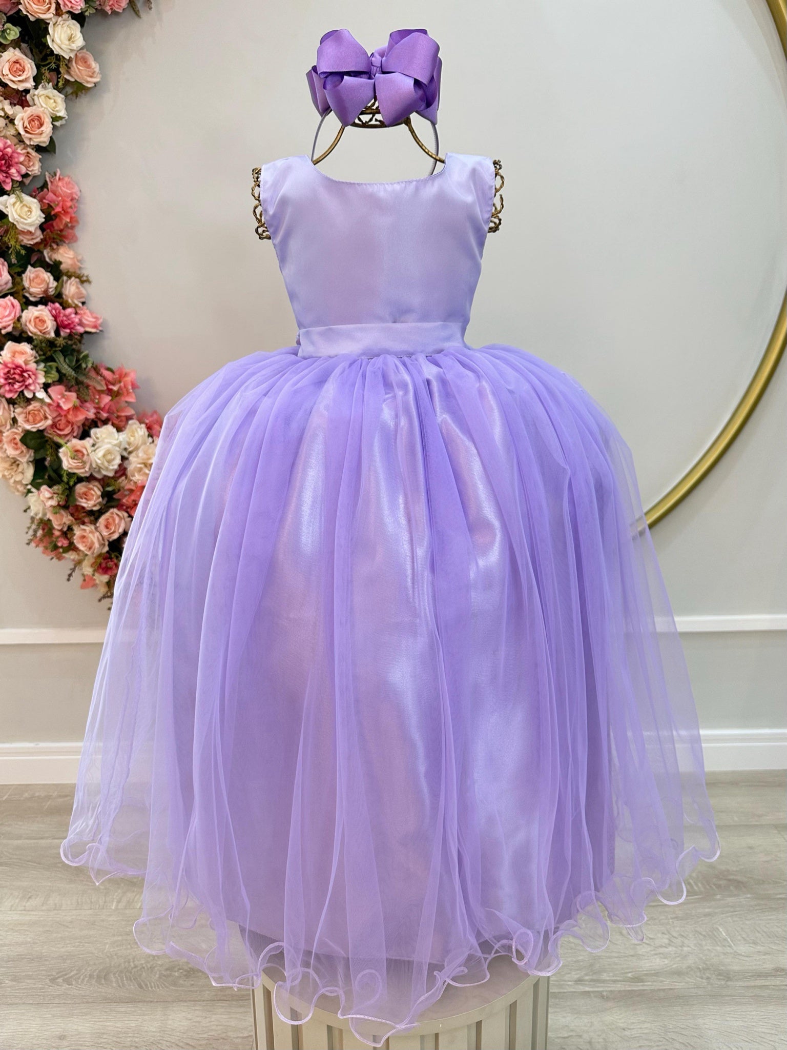 Vestido Infantil Longo Lilás Daminhas Festas Luxo