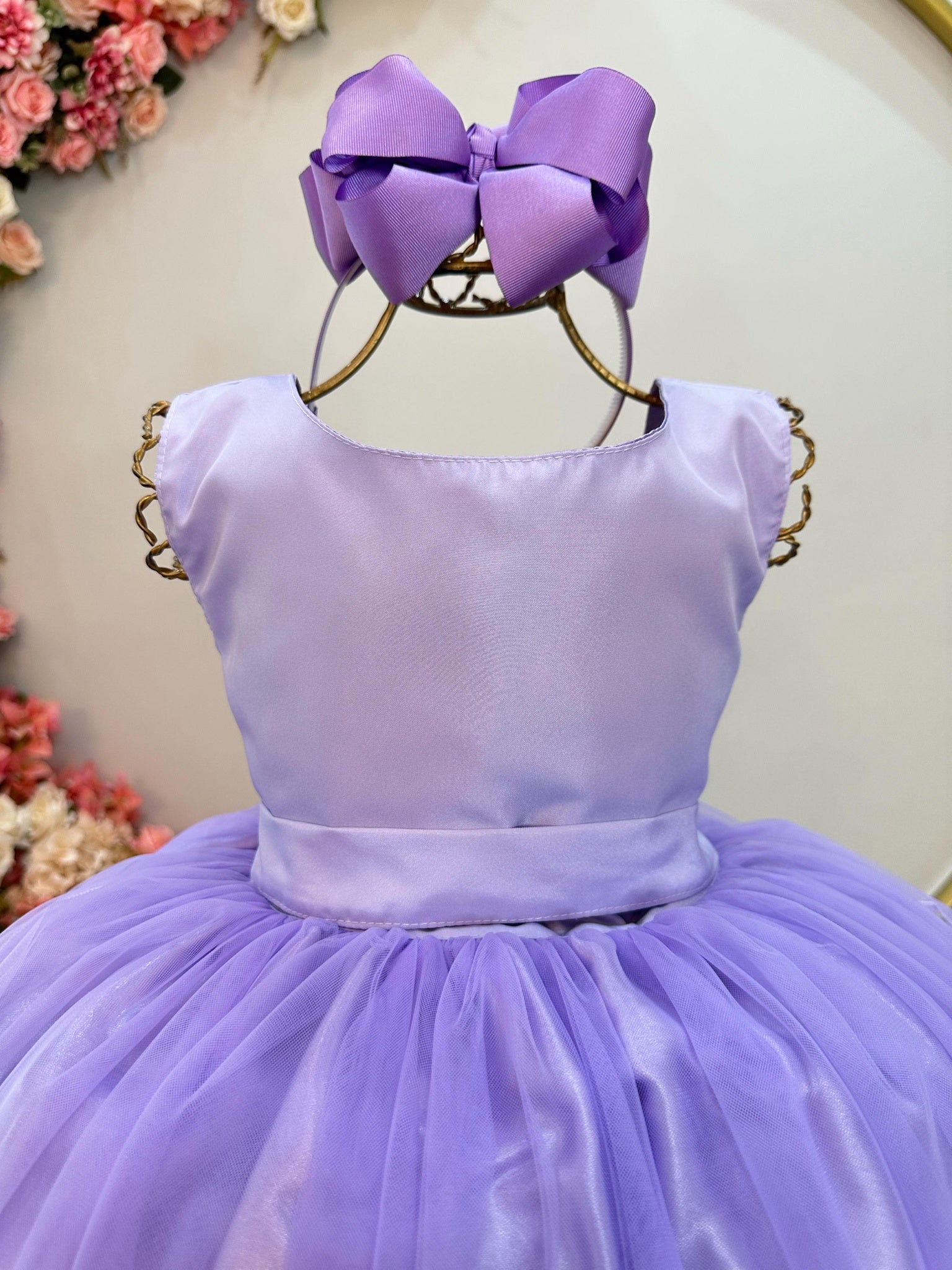 Vestido Infantil Longo Lilás Daminhas Festas Luxo