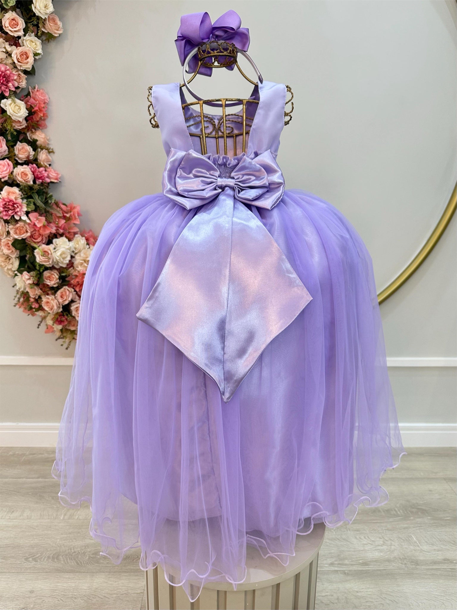 Vestido Infantil Longo Lilás Daminhas Festas Luxo