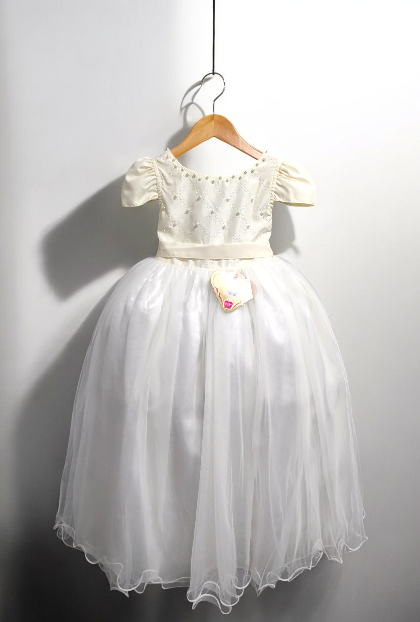 Vestido Infantil Longo Marfim Com Strass e Pérolas Damas