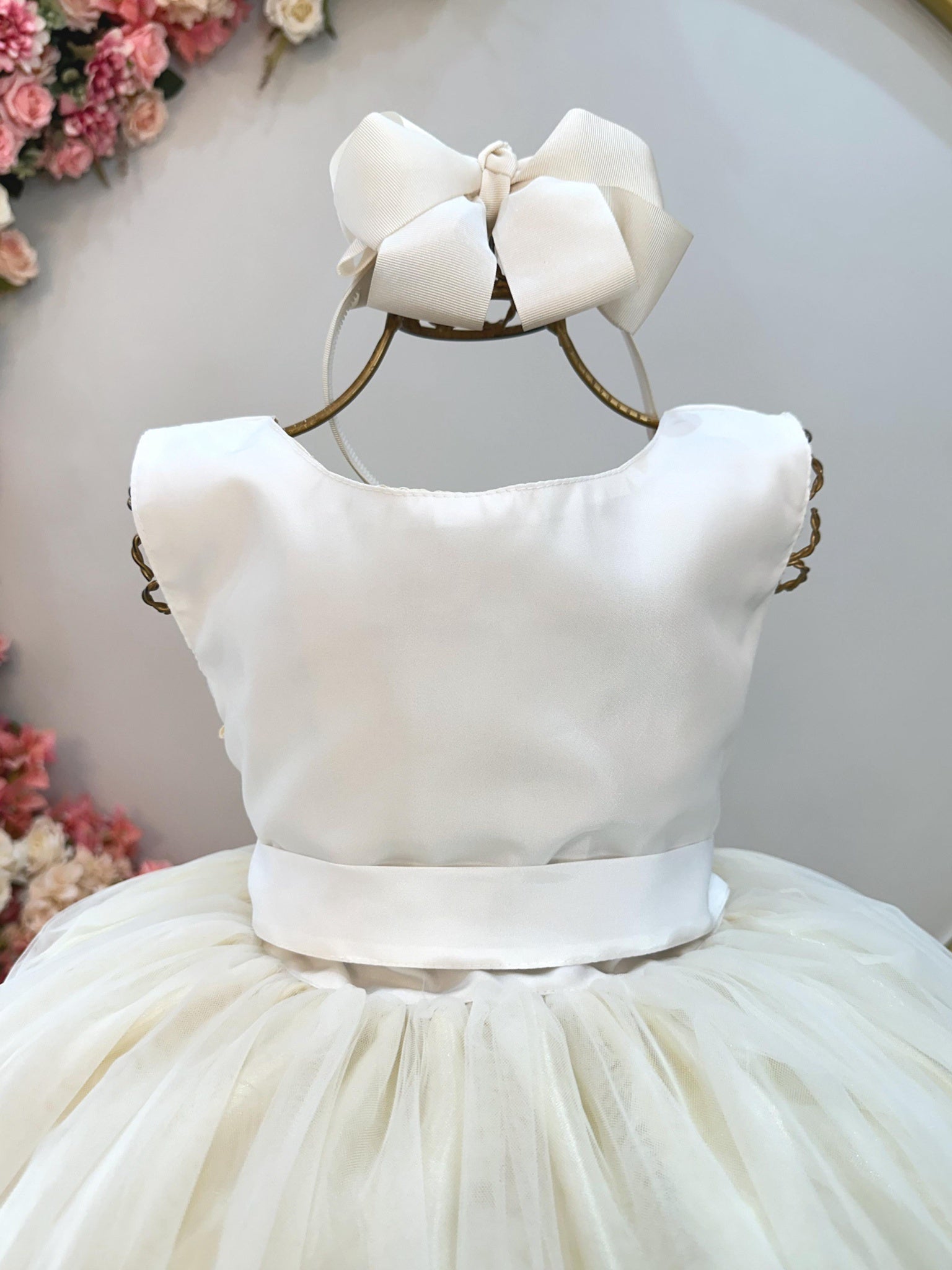 Vestido Infantil Longo Off White Daminhas Festas Luxo