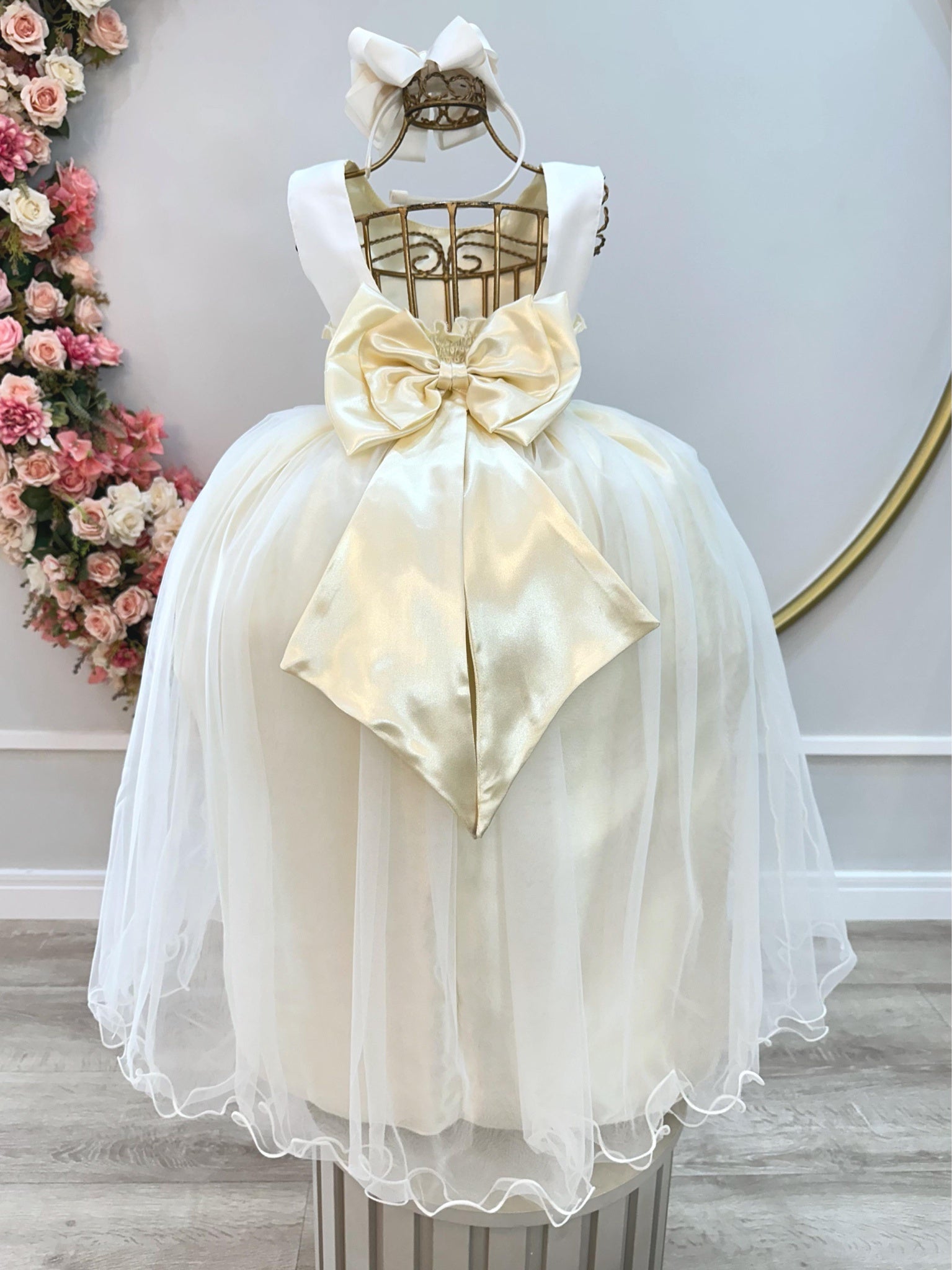 Vestido Infantil Longo Off White Daminhas Festas Luxo