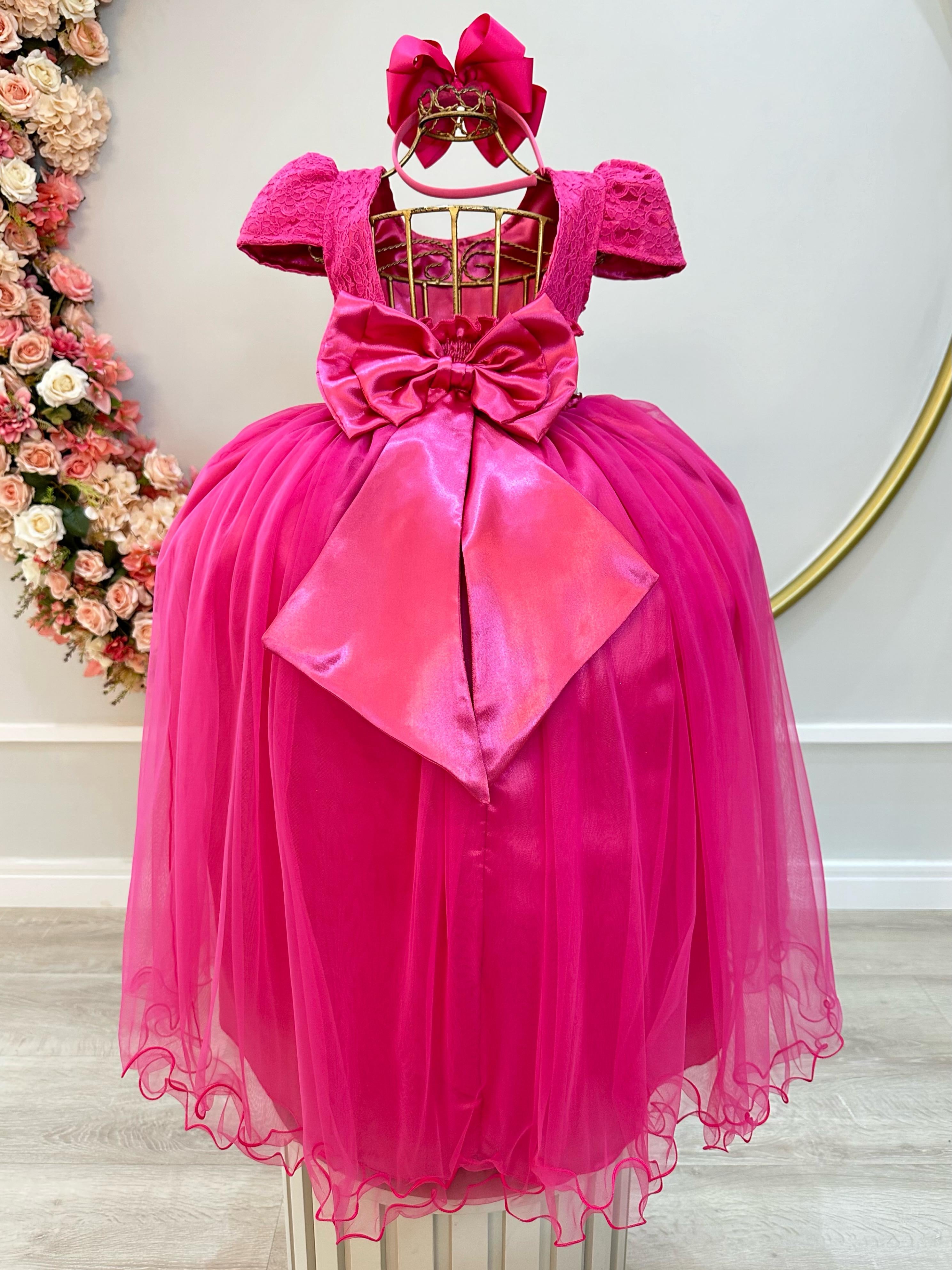 Vestido Infantil Longo Pink Tule Com Renda Casamentos