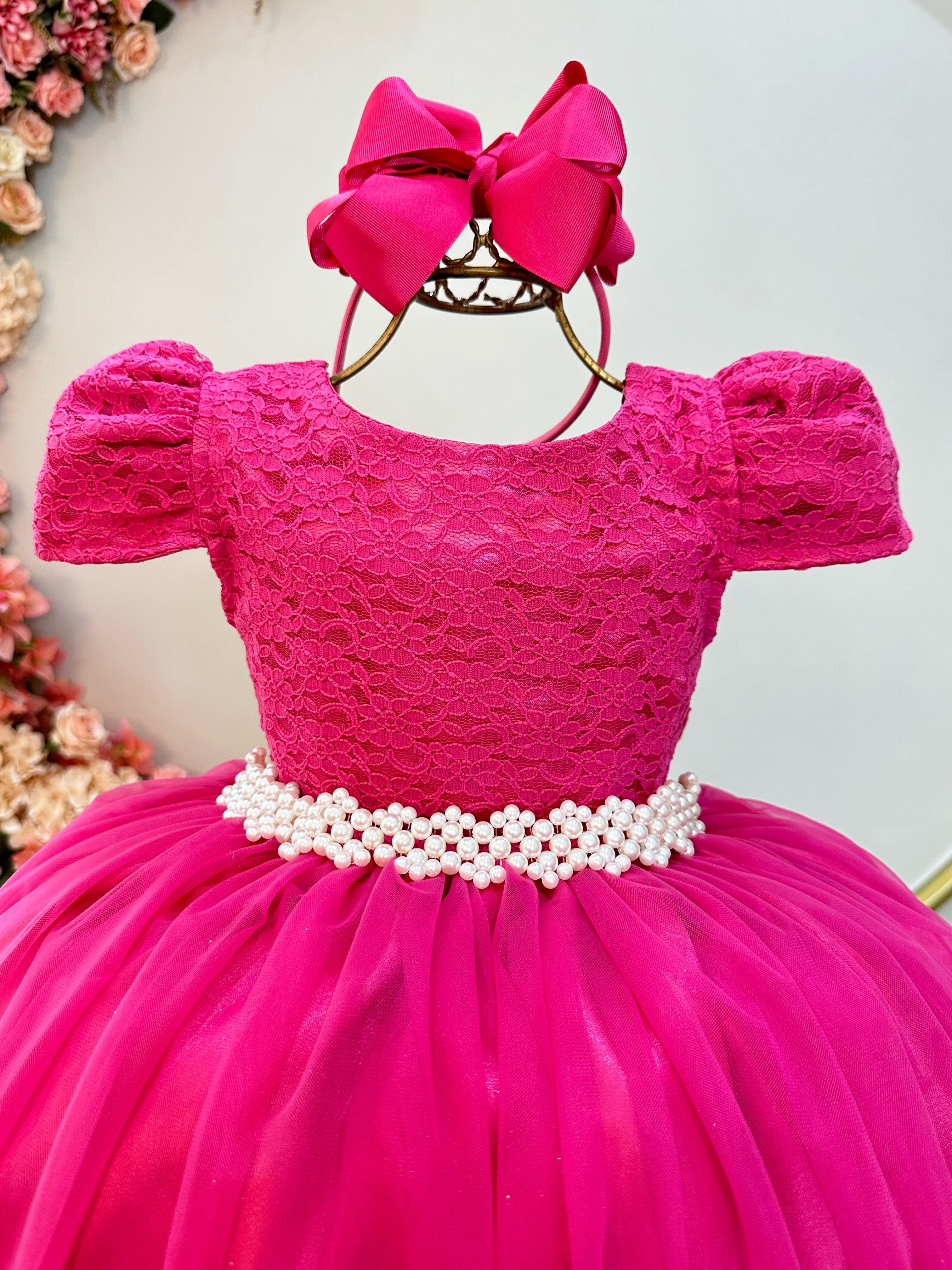 Vestido Infantil Longo Pink Tule Com Renda Casamentos