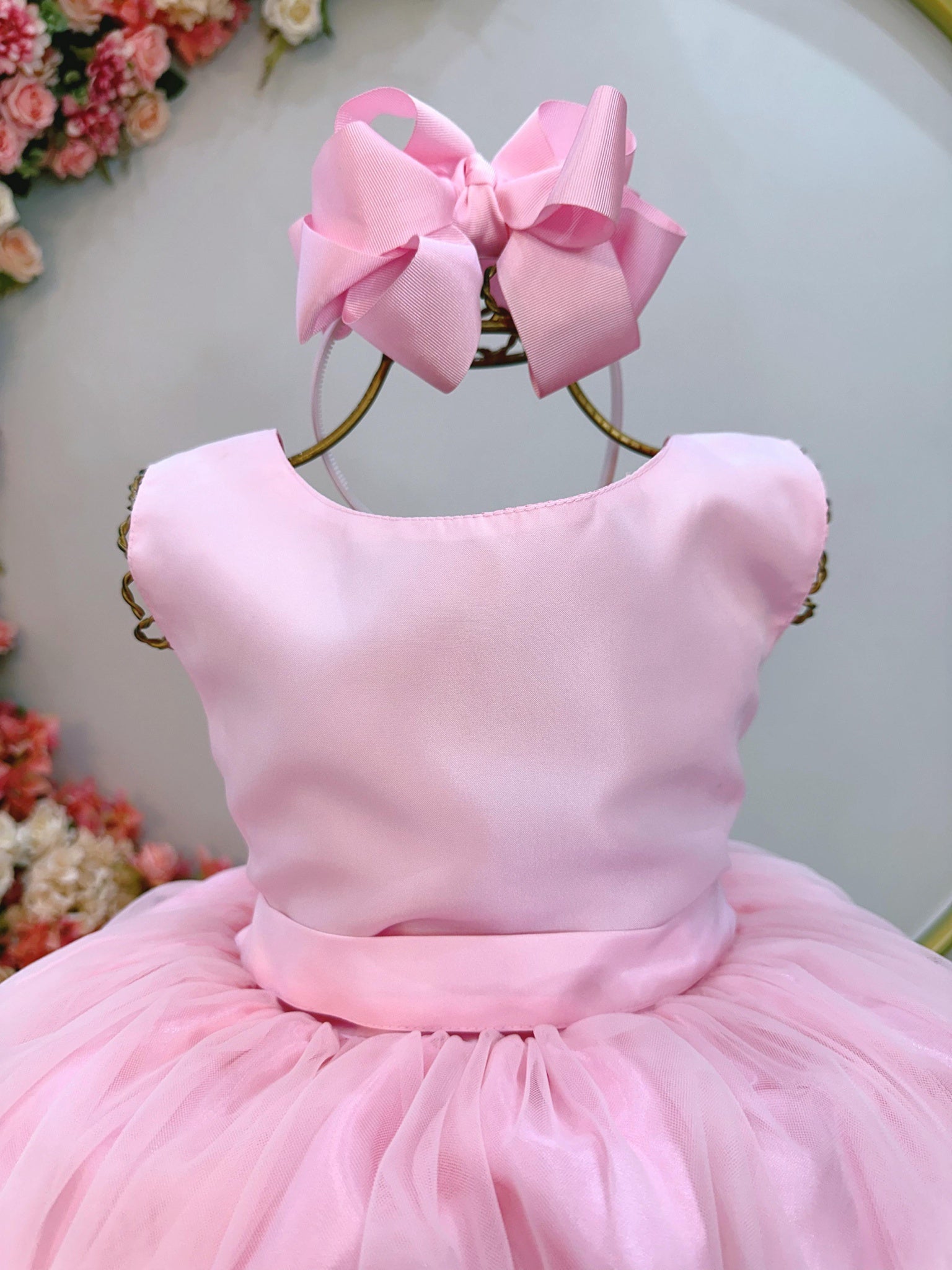Vestido Infantil Longo Rosa Daminhas Festas Luxo