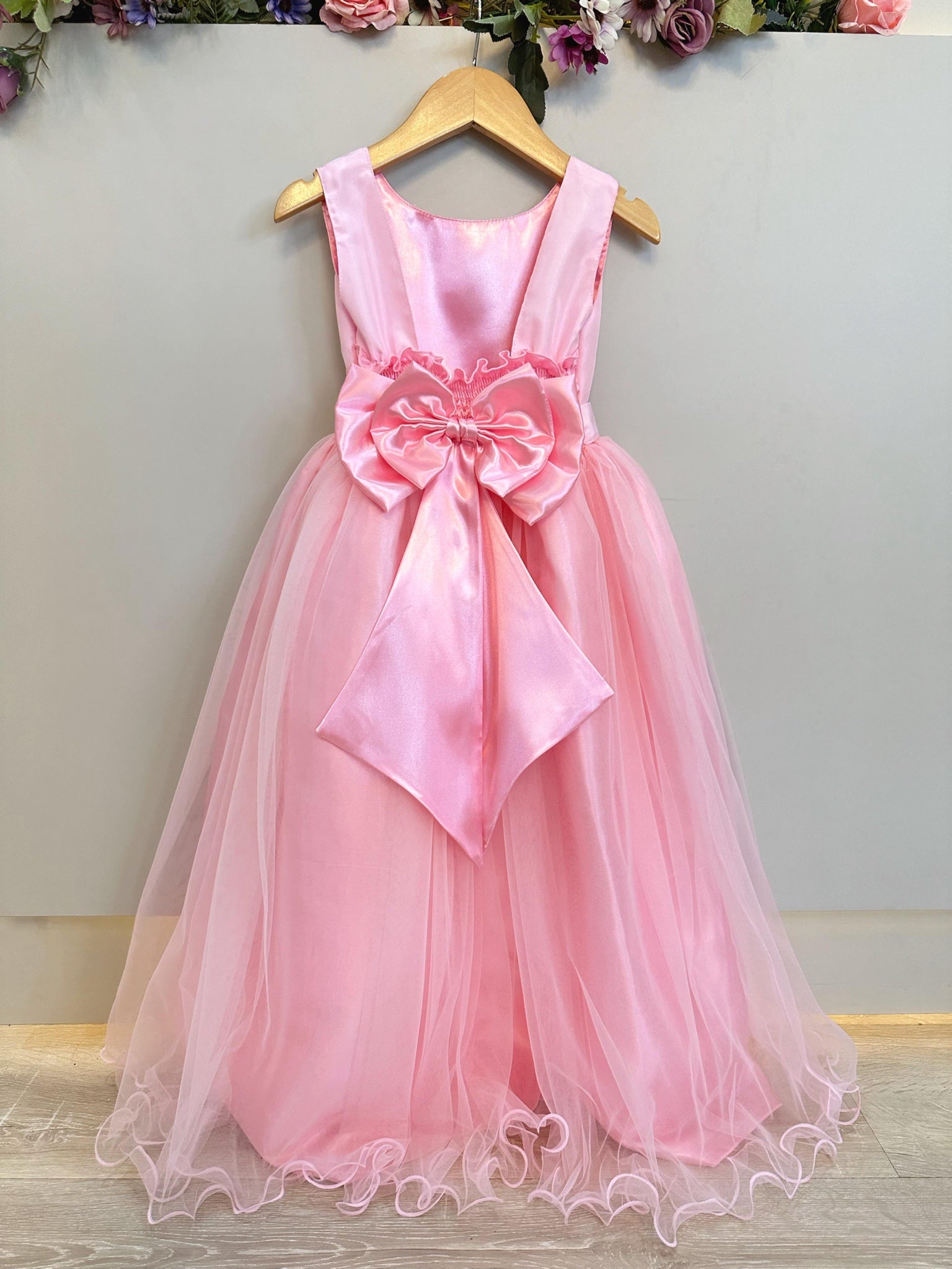 Vestido Infantil Longo Rosa Daminhas Festas Luxo