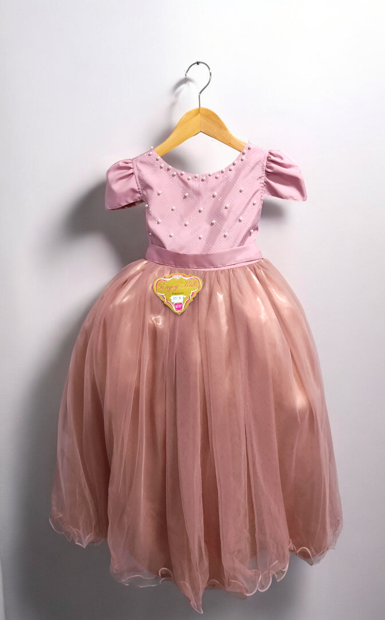 Vestido Infantil Longo Rose Com Strass e Pérolas Daminhas