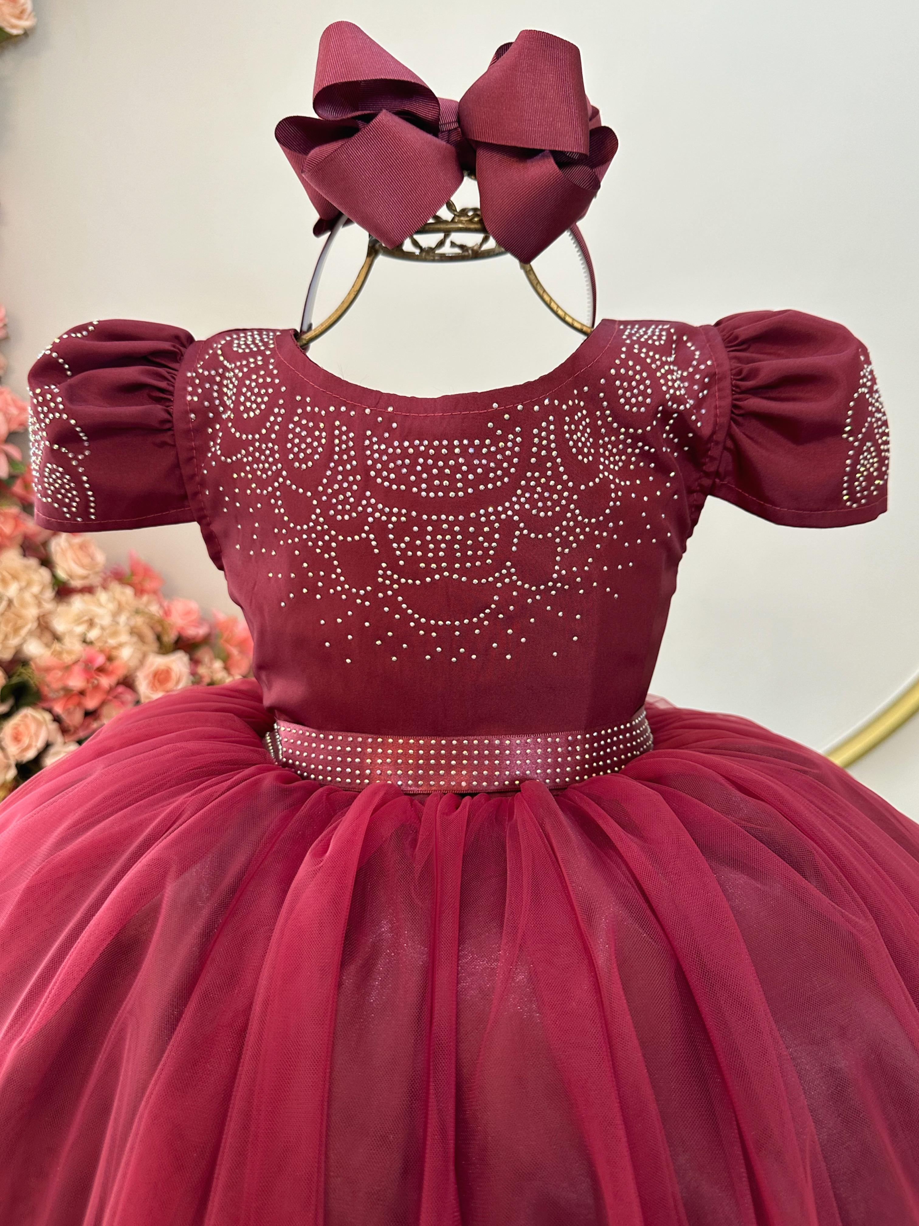Vestido Infantil Marsala Busto C/ Strass Casamentos Formatura