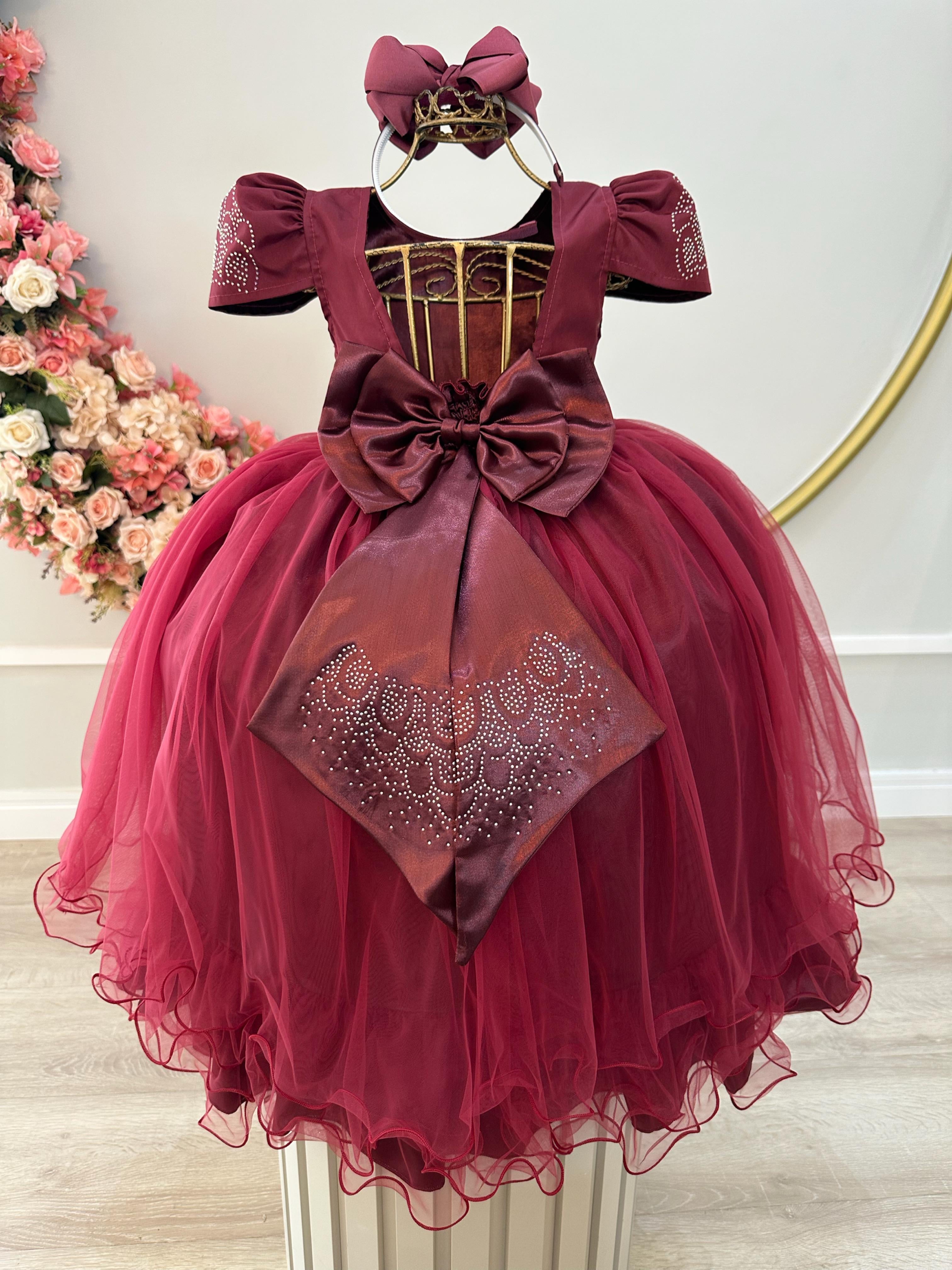 Vestido Infantil Marsala Busto C/ Strass Casamentos Formatura