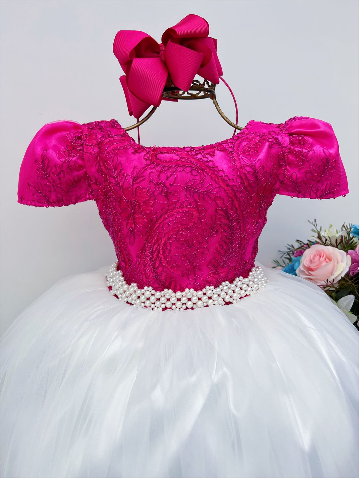 Vestido Infantil Pink Saia Off Damas de Honra Casamento