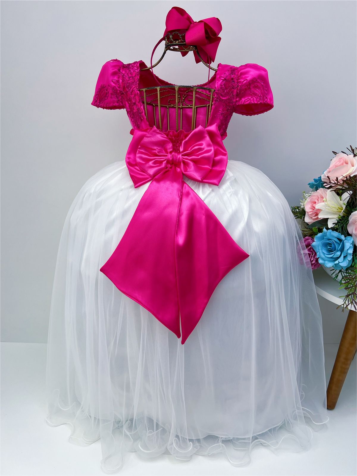 Vestido Infantil Pink Saia Off Damas de Honra Casamento