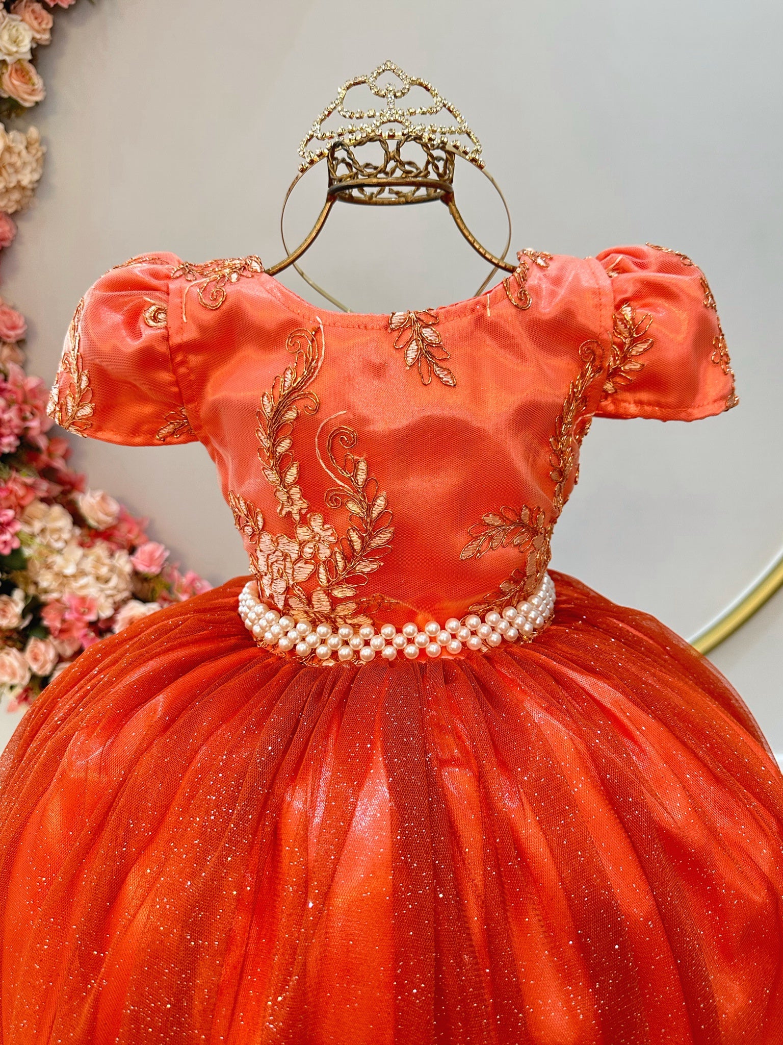 Vestido Infantil Terracota C/ Renda Realeza Metalizada Damas