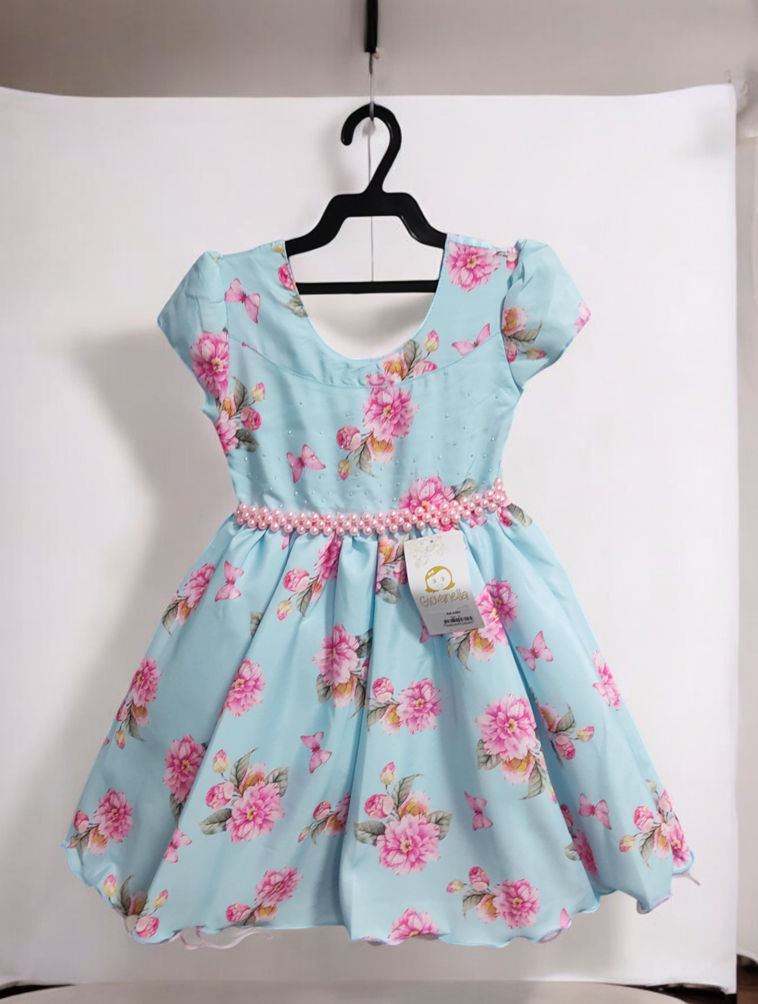 Vestido Infantil Azul Claro C/ Strass Jardim das Borboletas