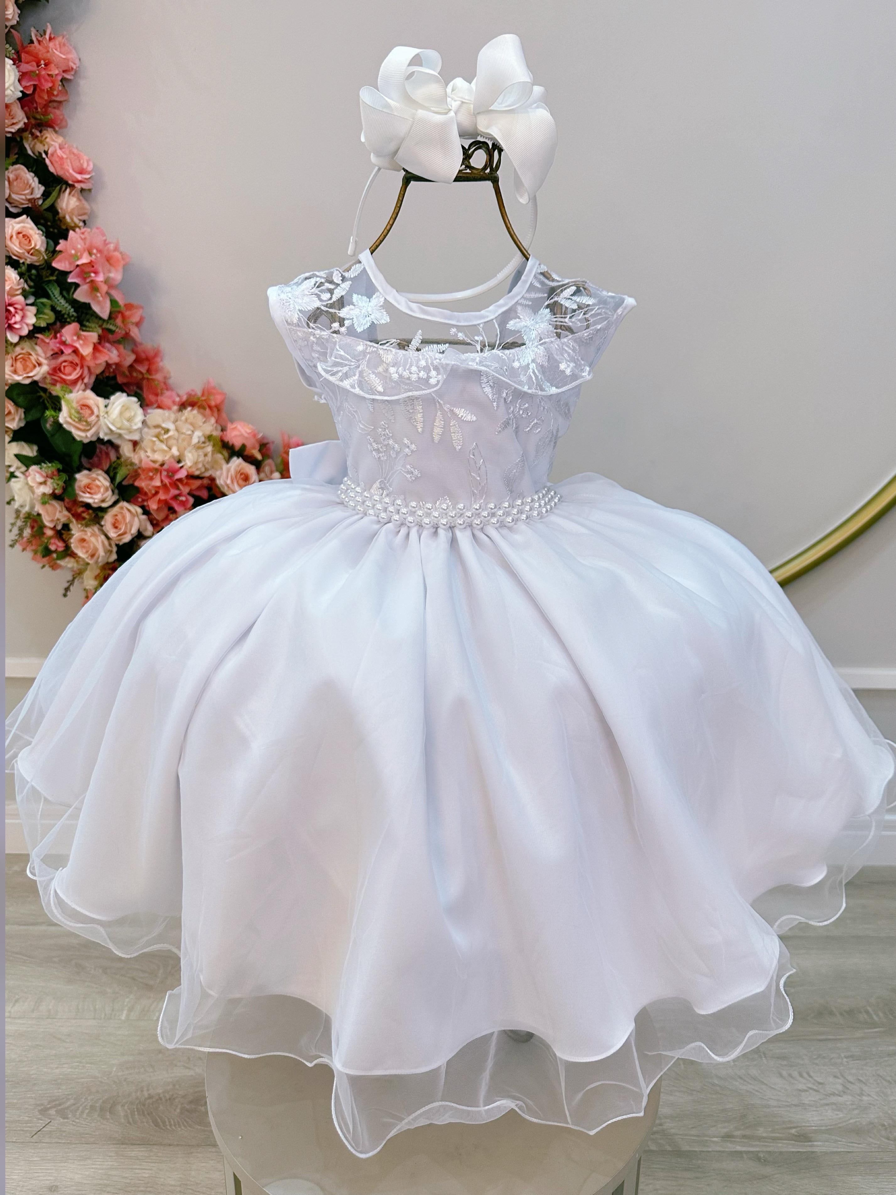 Vestido Infantil Branco C/ Babados e Renda  Daminhas Festas