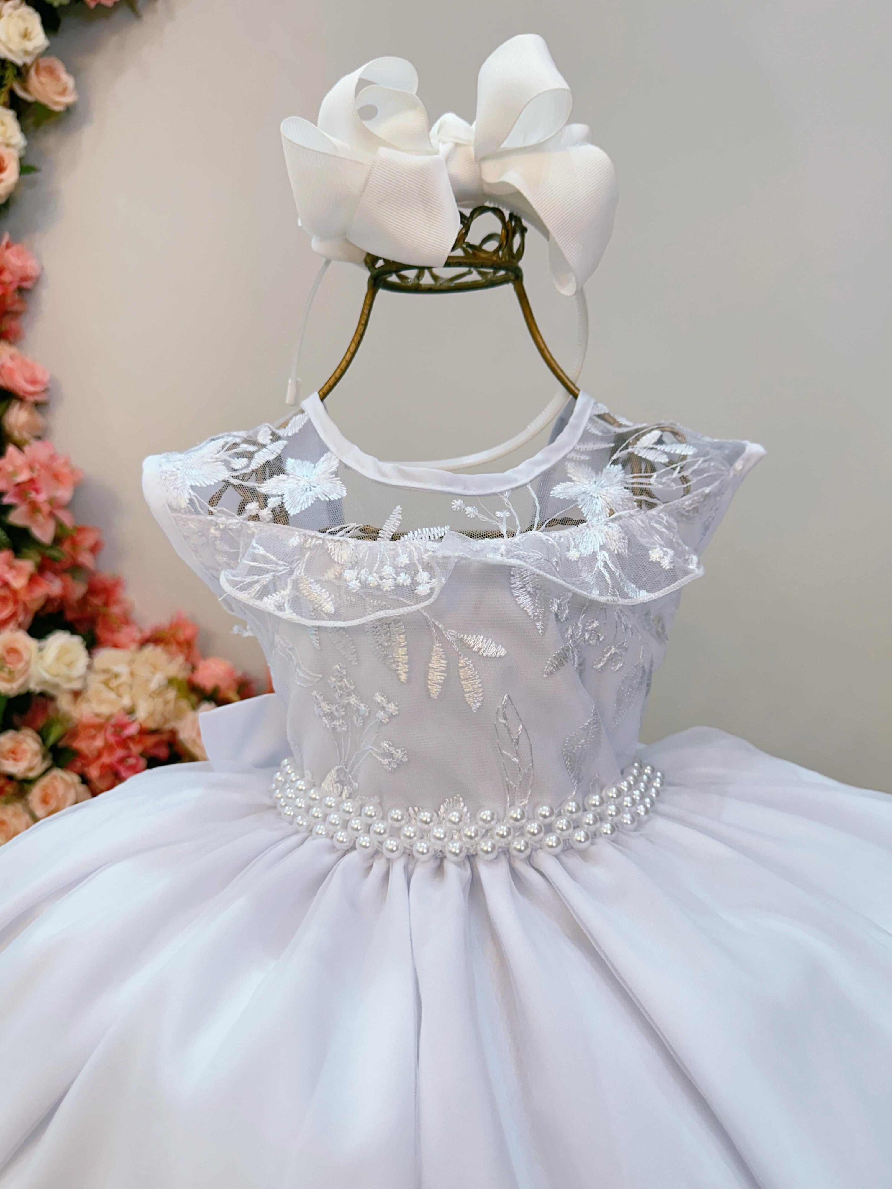 Vestido Infantil Branco C/ Babados e Renda  Daminhas Festas
