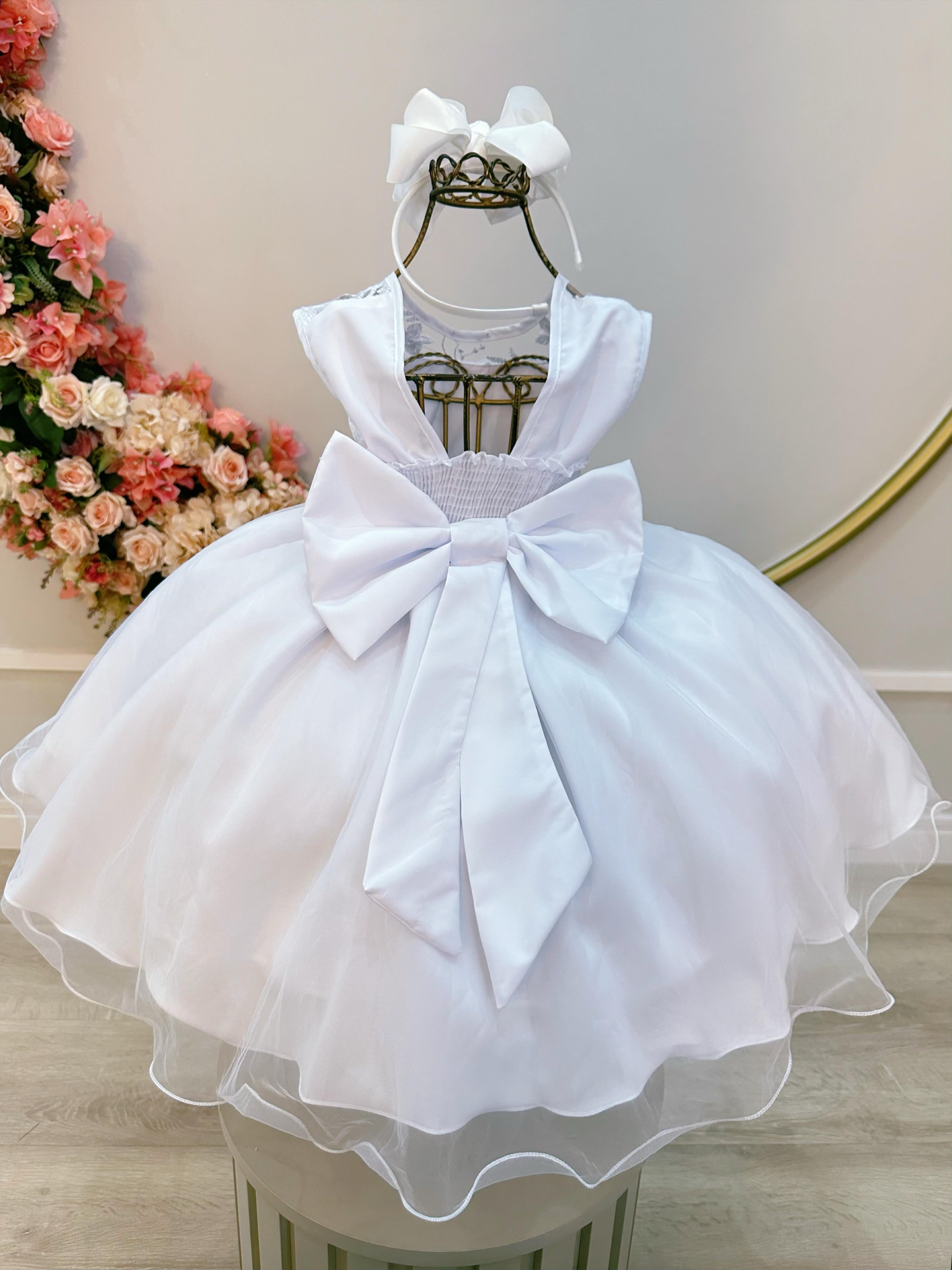 Vestido Infantil Branco C/ Babados e Renda  Daminhas Festas