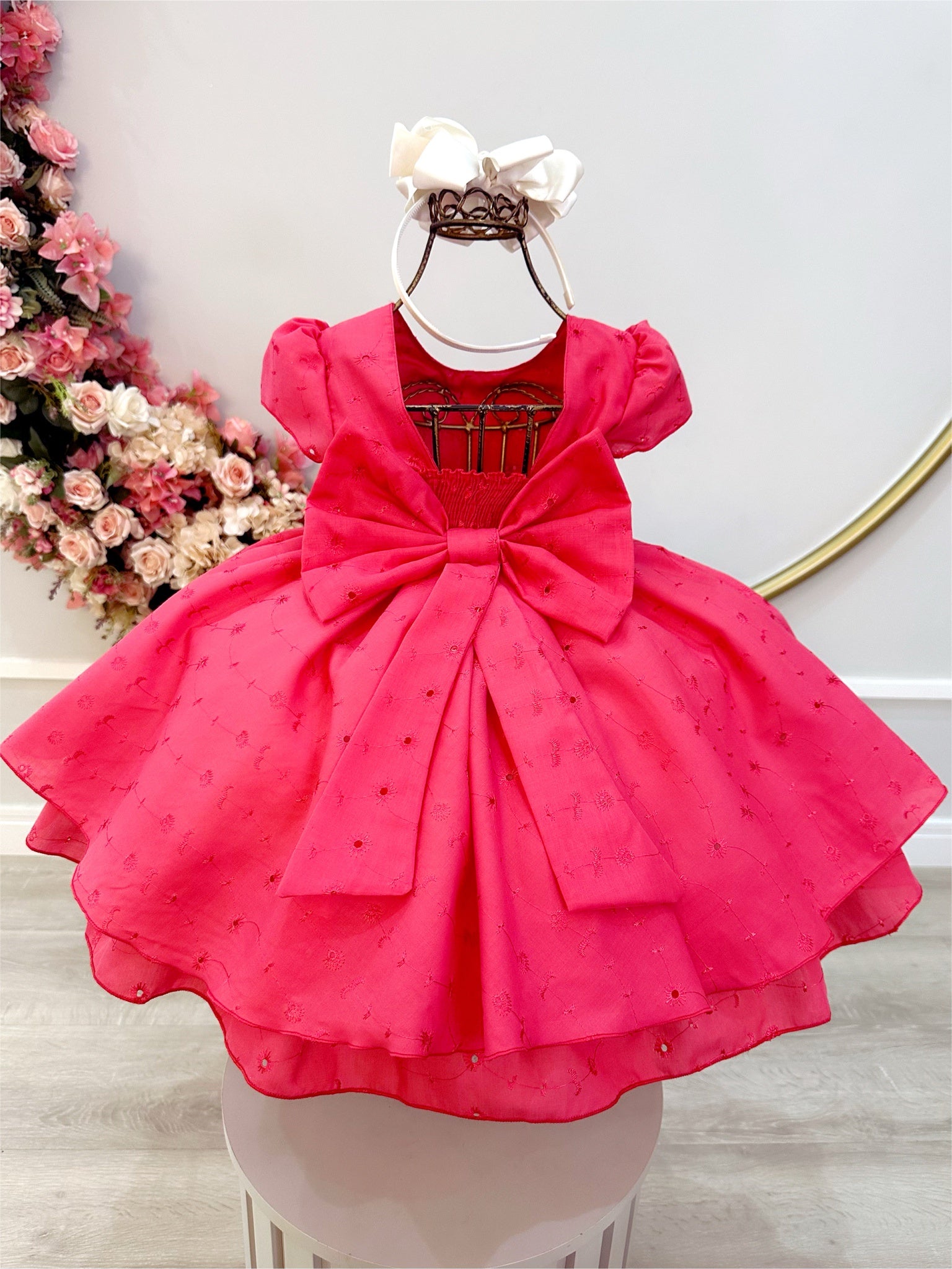 Vestido Infantil Goiaba Laise C/ Babados Luxo Daminhas Festas