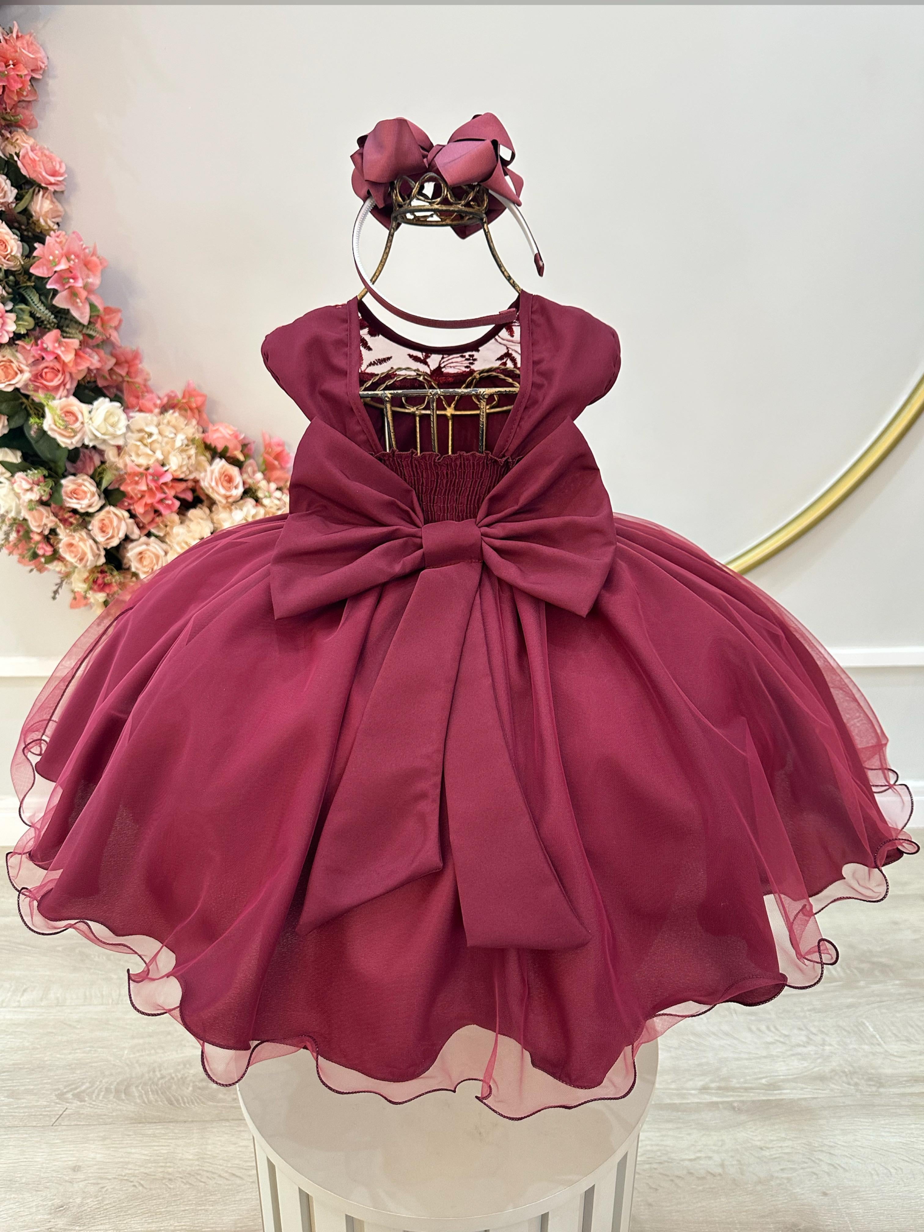 Vestido Infantil Marsala C/ Babados e Renda  Daminhas Festas