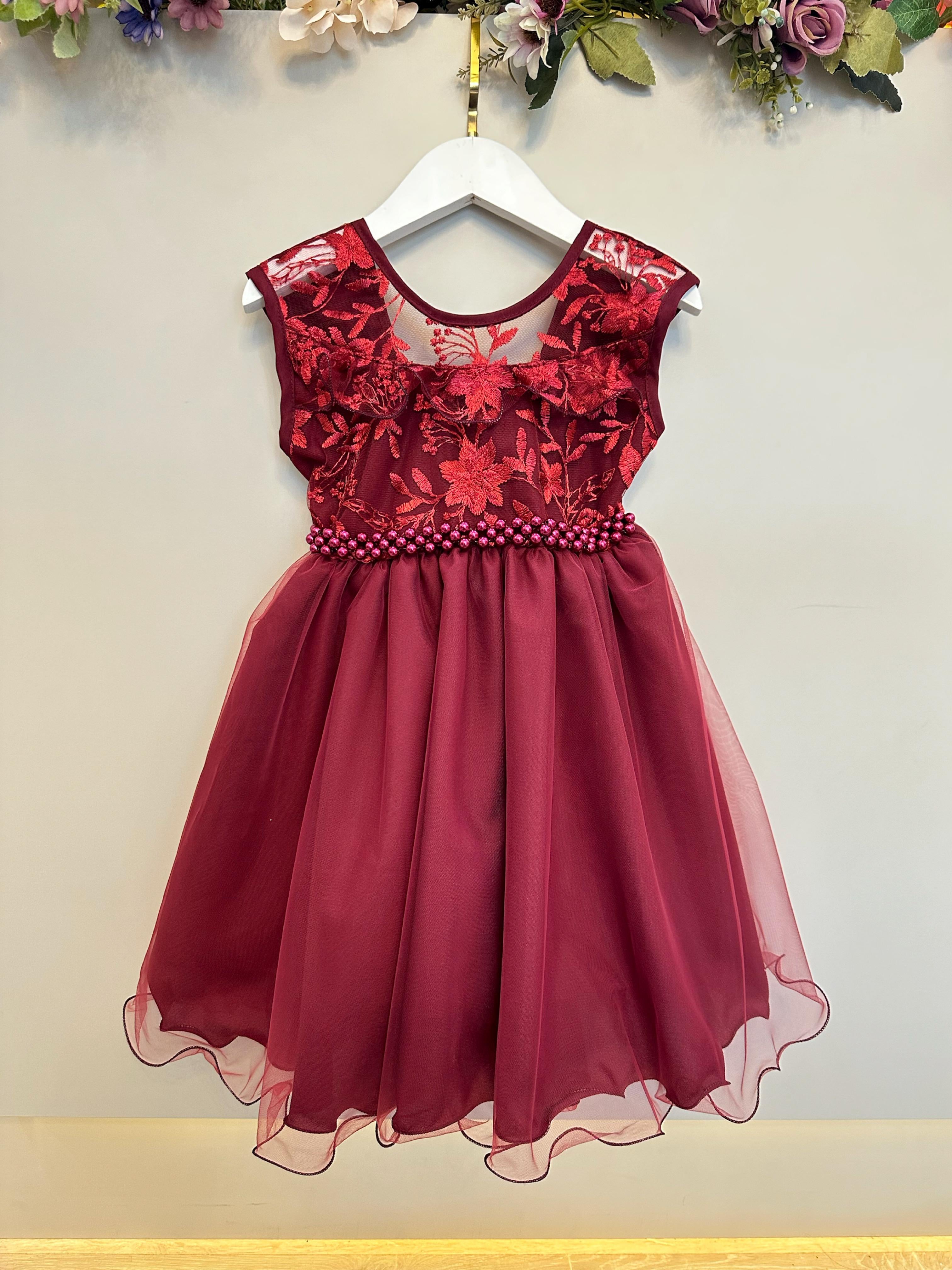 Vestido Infantil Marsala C/ Babados e Renda  Daminhas Festas