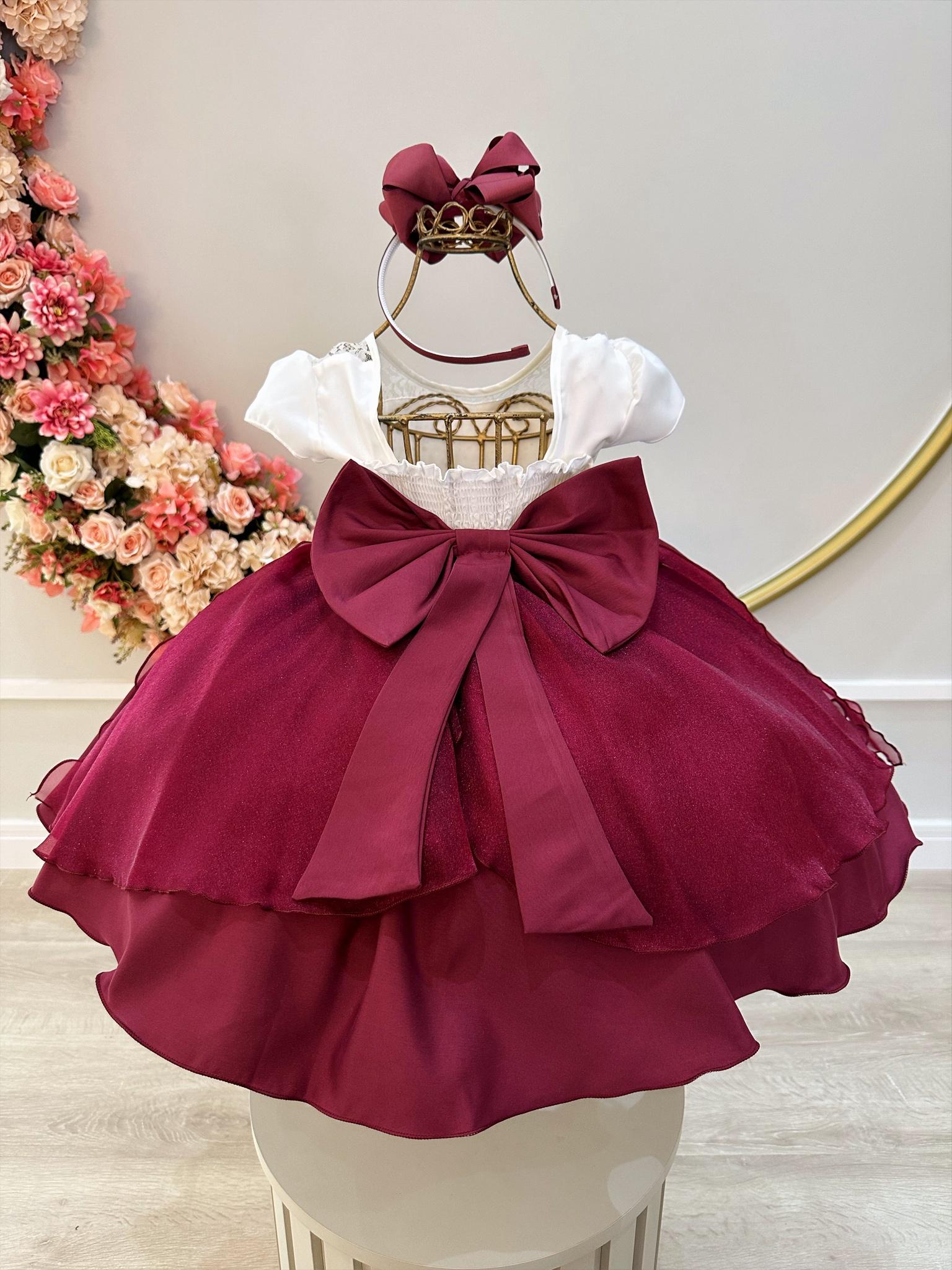 Vestido Infantil Marsala e Off Luxo Festas