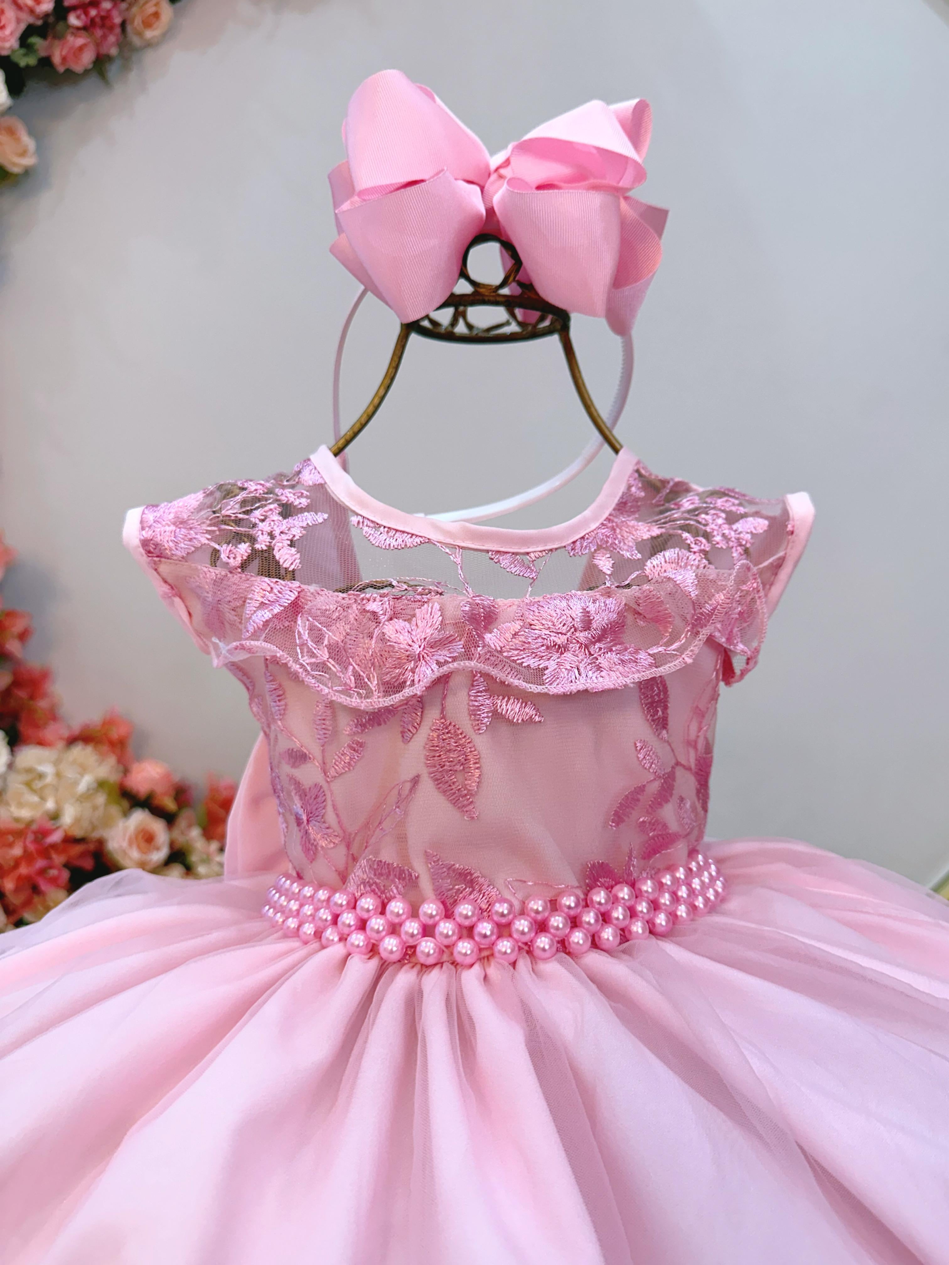 Vestido Infantil Rosa C/ Babados e Renda  Daminhas Festas