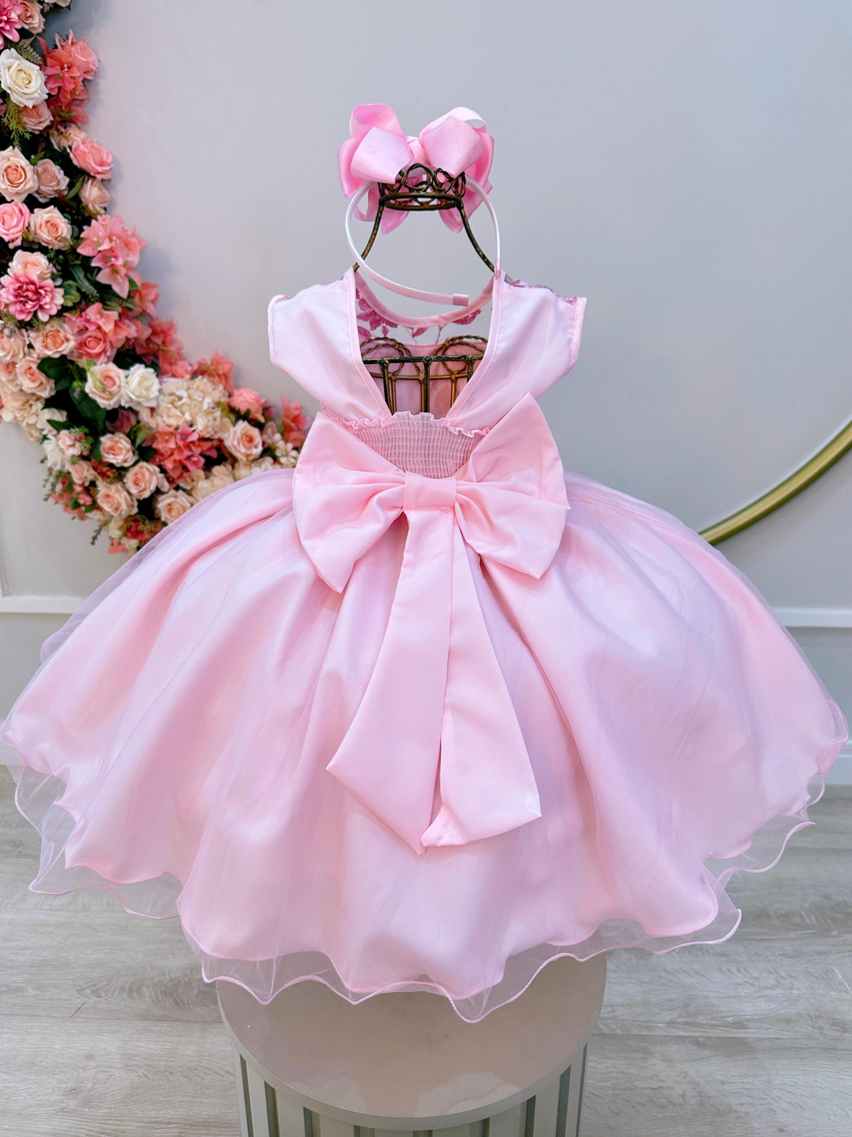 Vestido Infantil Rosa C/ Babados e Renda  Daminhas Festas