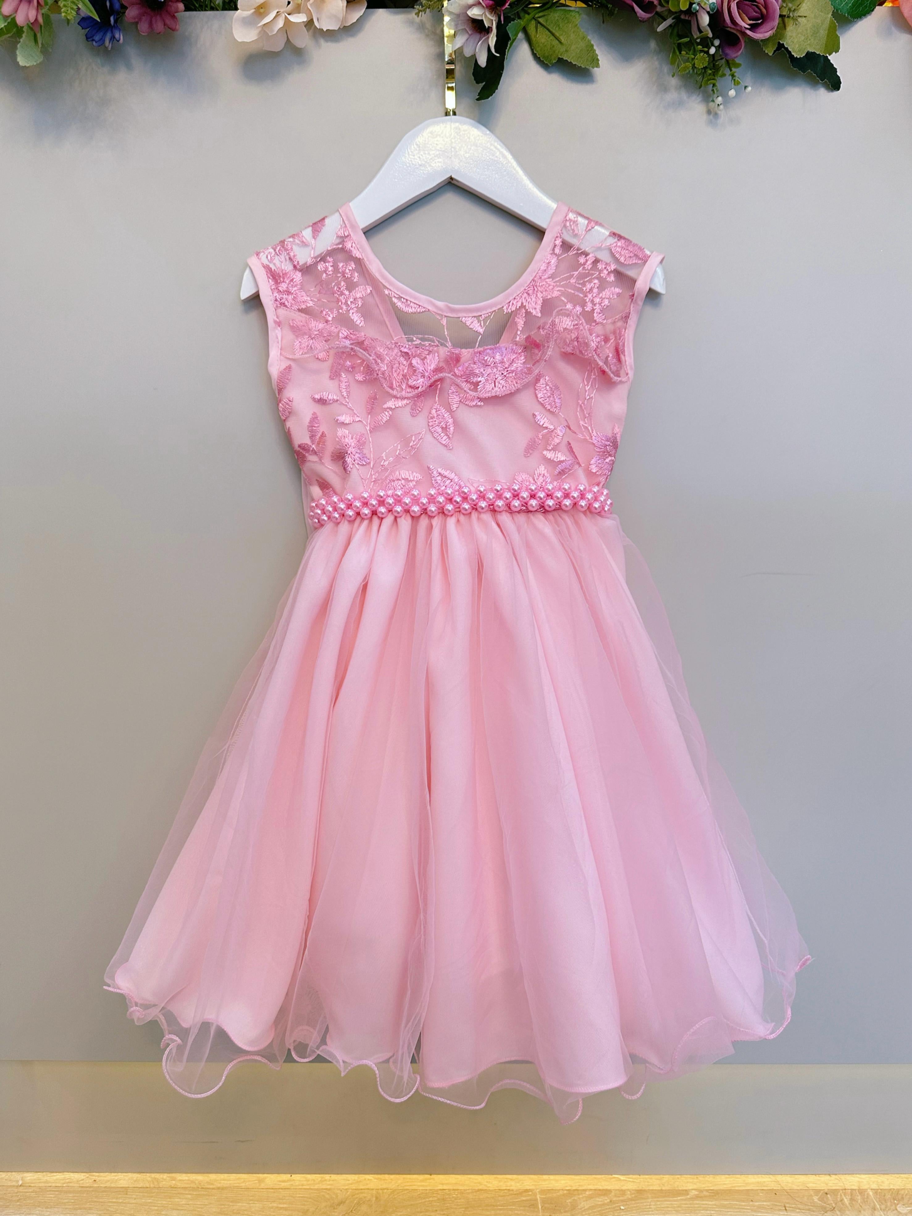 Vestido Infantil Rosa C/ Babados e Renda  Daminhas Festas