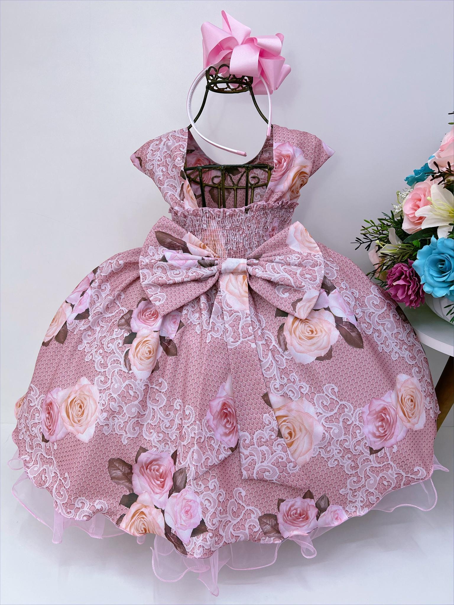 Vestido Infantil Rosé Damas Festas Luxo Pérolas