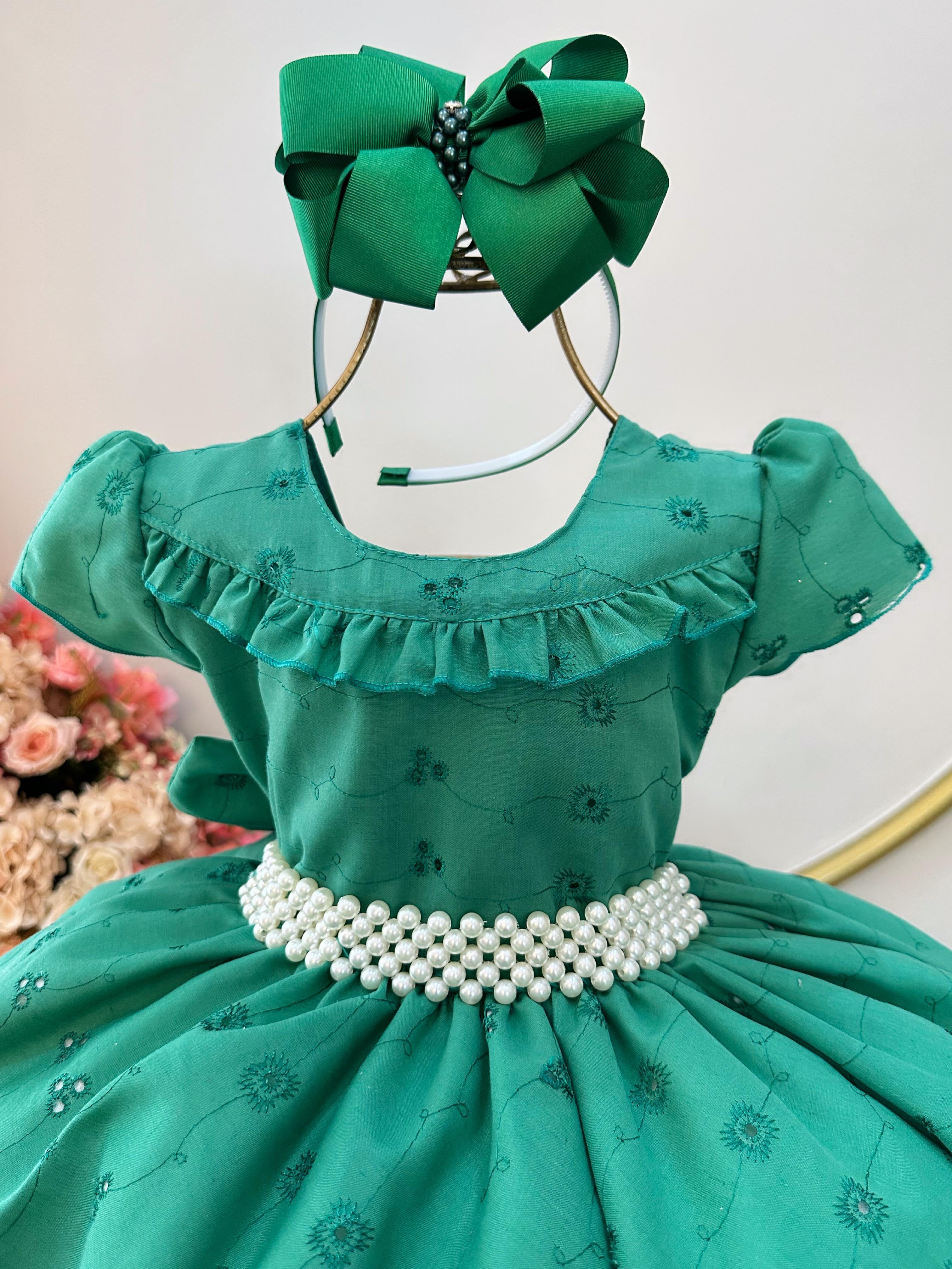 Vestido Infantil Verde Laise C/ Babados Luxo Daminhas Festas