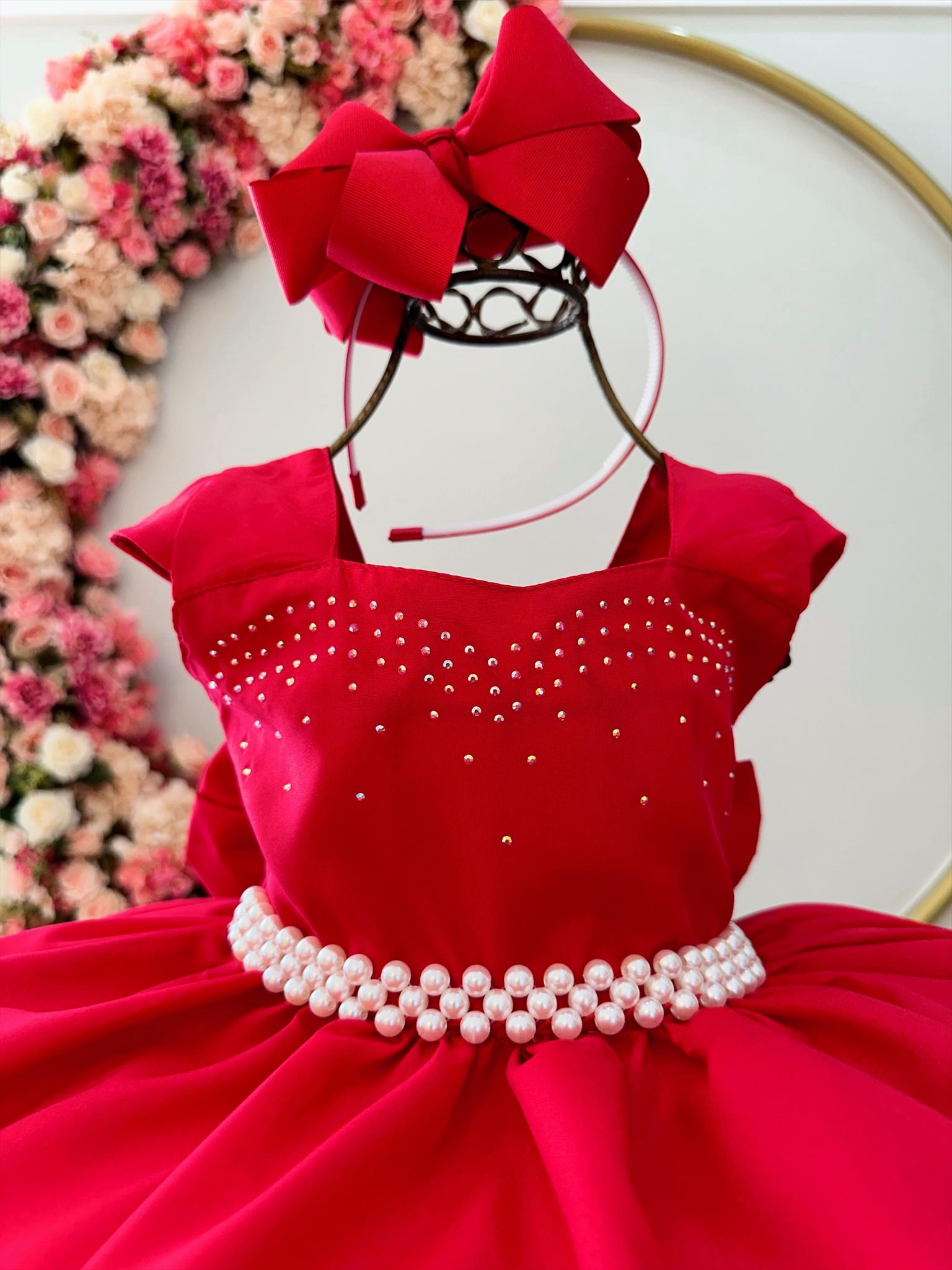 Vestido Infantil Vermelho Busto C/ Strass Damas Formaturas