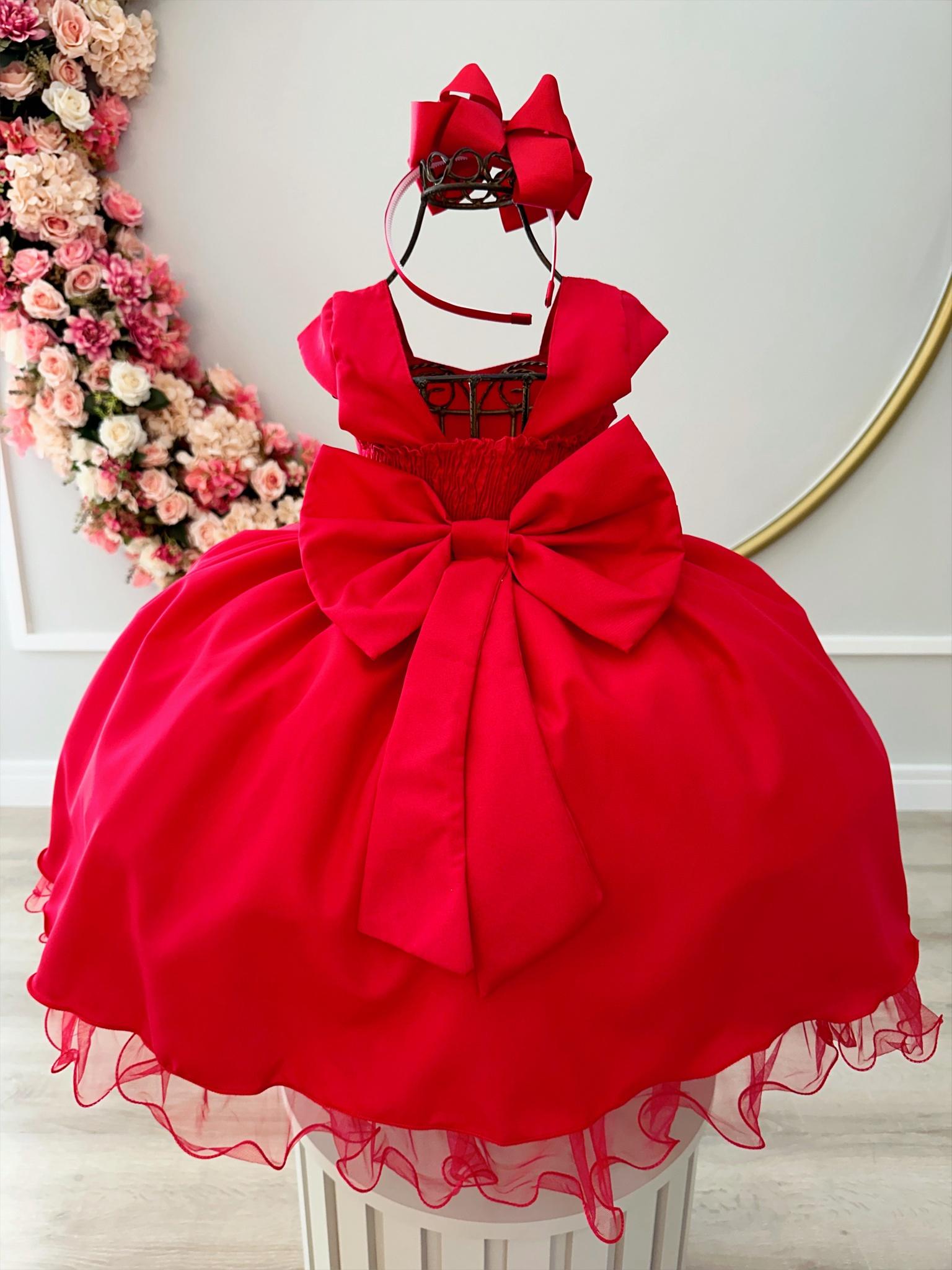 Vestido Infantil Vermelho Busto C/ Strass Damas Formaturas