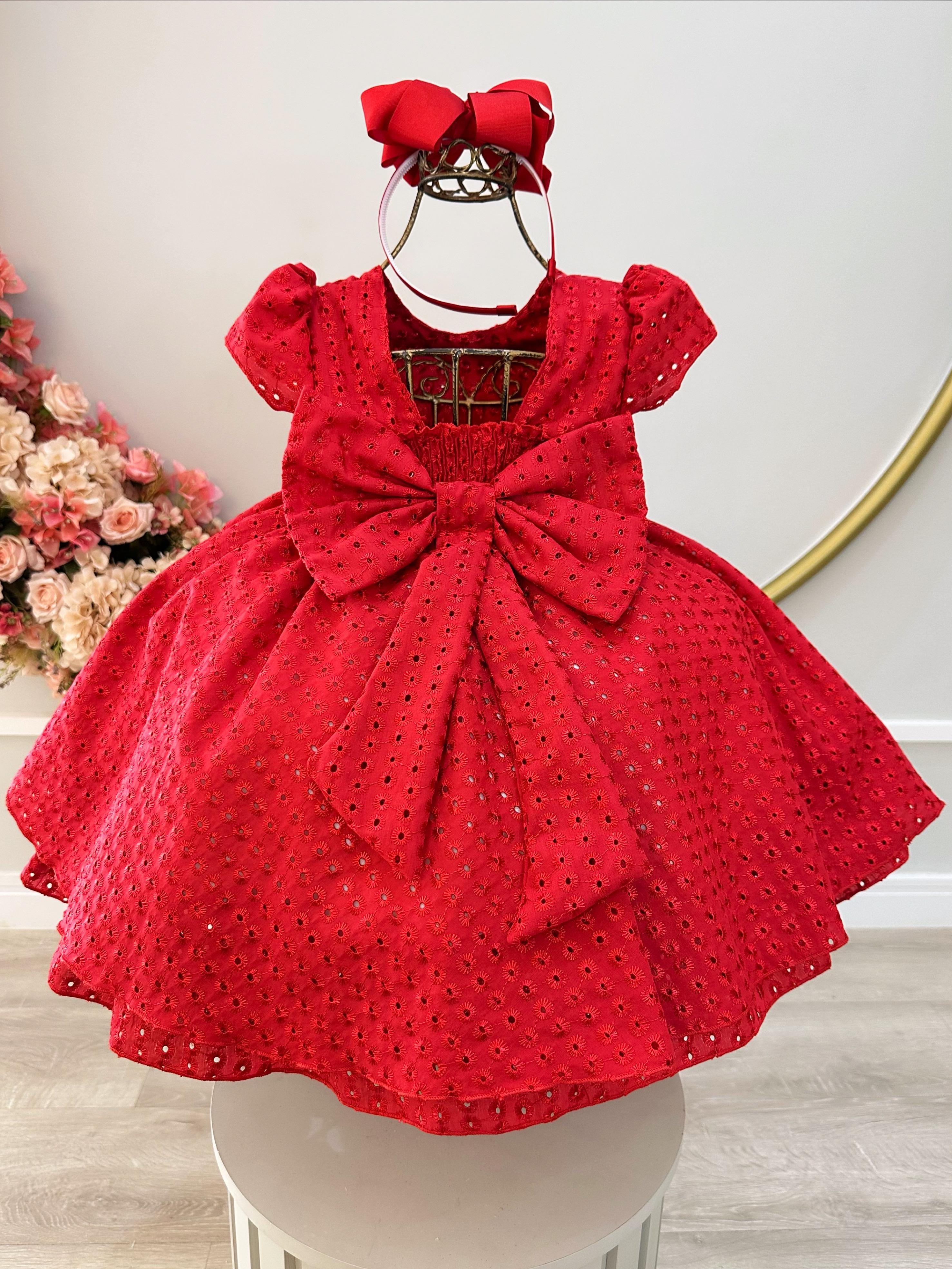 Vestido Infantil Vermelho Laise C/ Babados Daminhas Festas