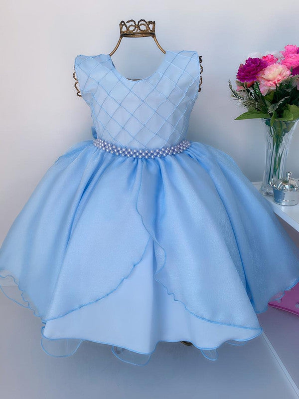 Vestido Infantil Azul Bebê Princesa Festa Luxo Aniversário