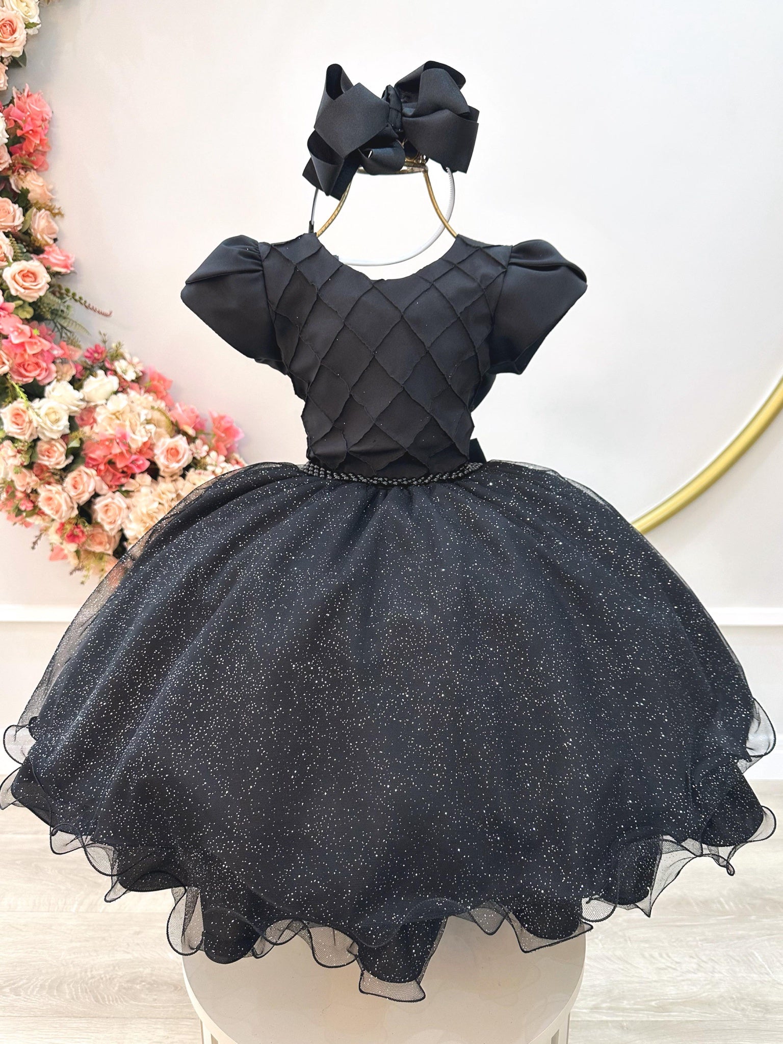 Vestido Infantil Preto C/ Busto Nervura Festas Daminhas