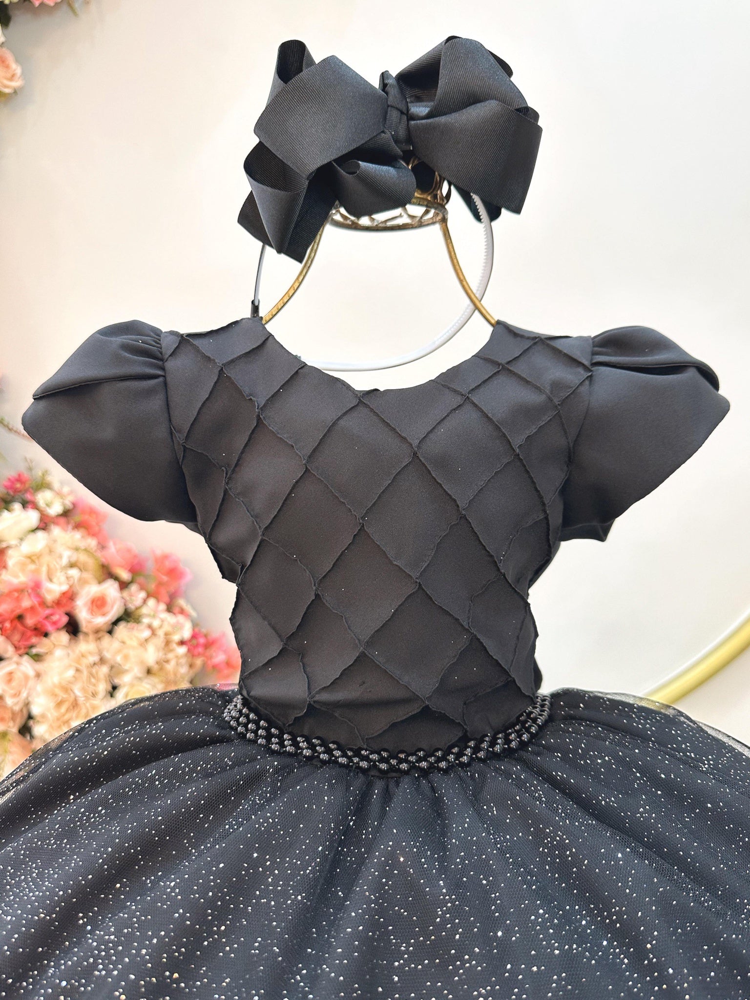 Vestido Infantil Preto C/ Busto Nervura Festas Daminhas