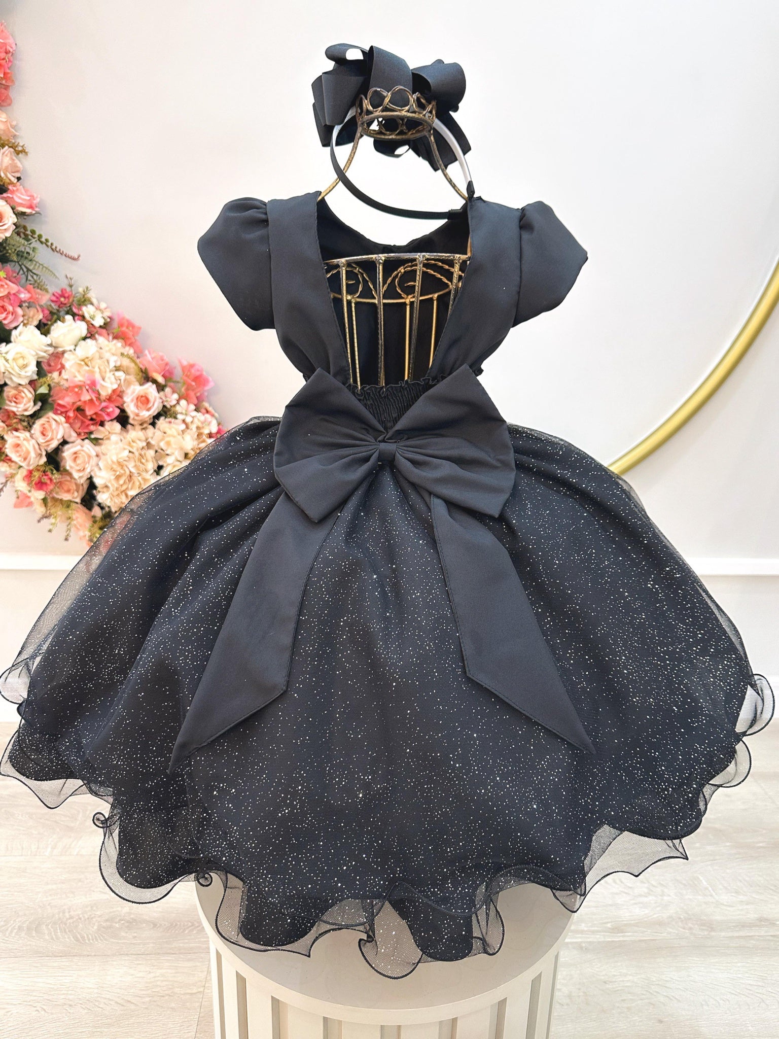 Vestido Infantil Preto C/ Busto Nervura Festas Daminhas