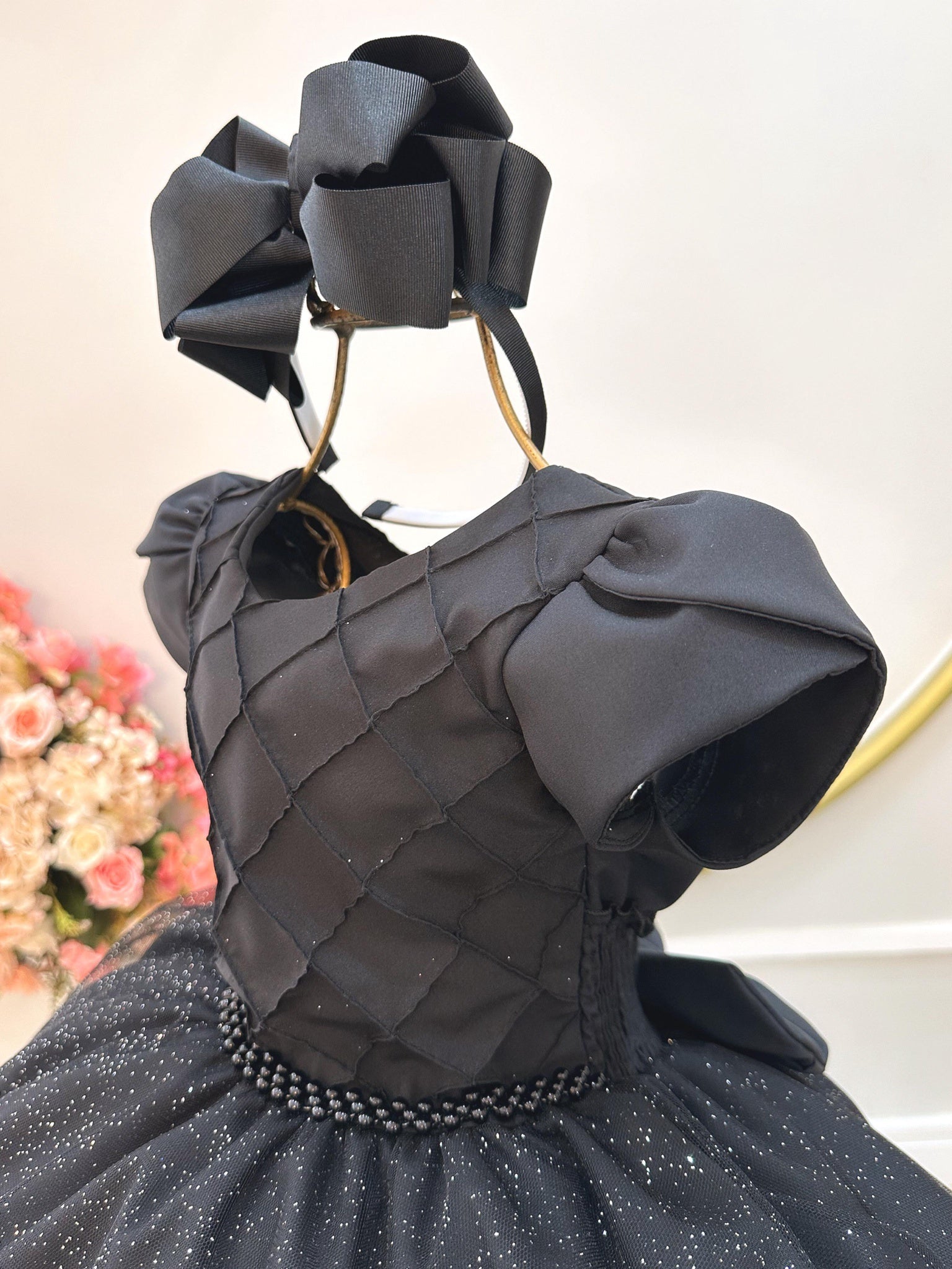 Vestido Infantil Preto C/ Busto Nervura Festas Daminhas