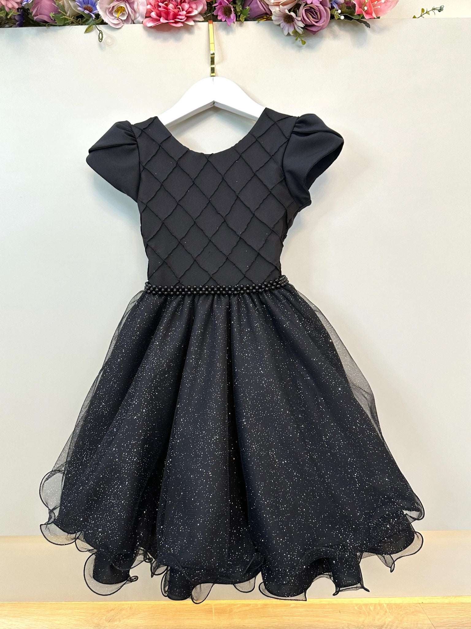 Vestido Infantil Preto C/ Busto Nervura Festas Daminhas