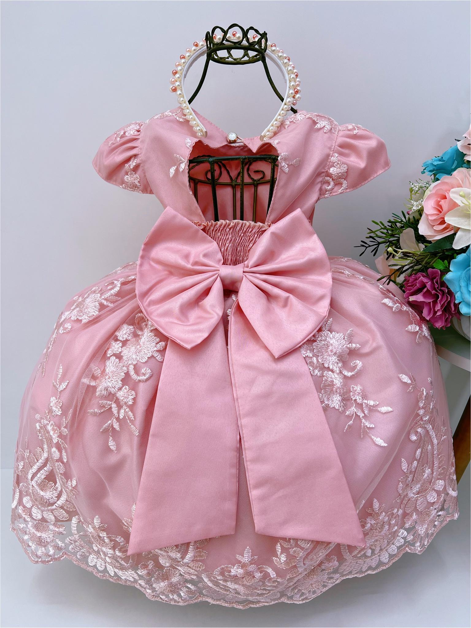 Vestido Infantil Realeza Rose Renda Pérolas Daminhas Luxo